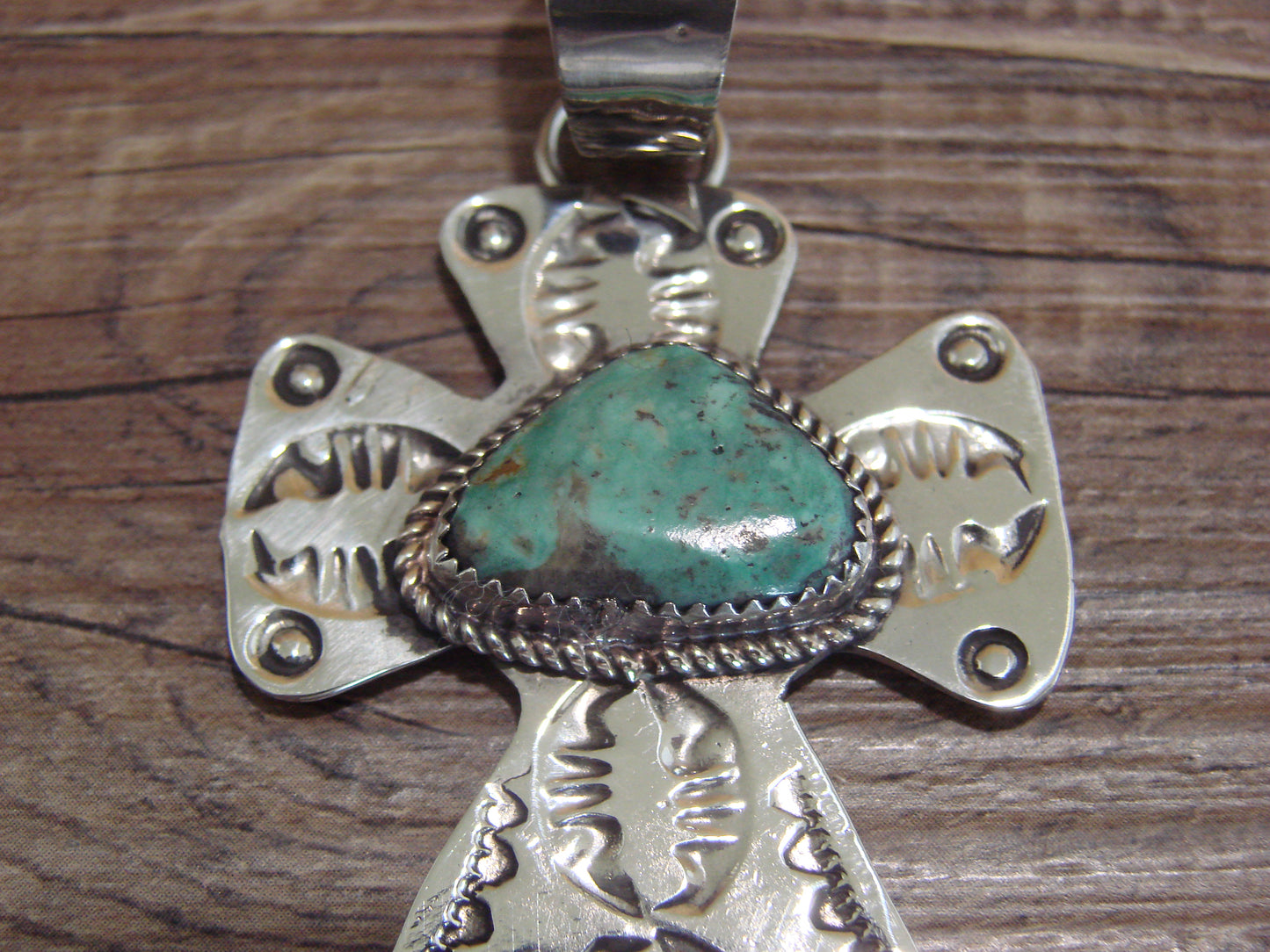 Navajo Nickel Silver & Turquoise Cross Pendant - Cleveland