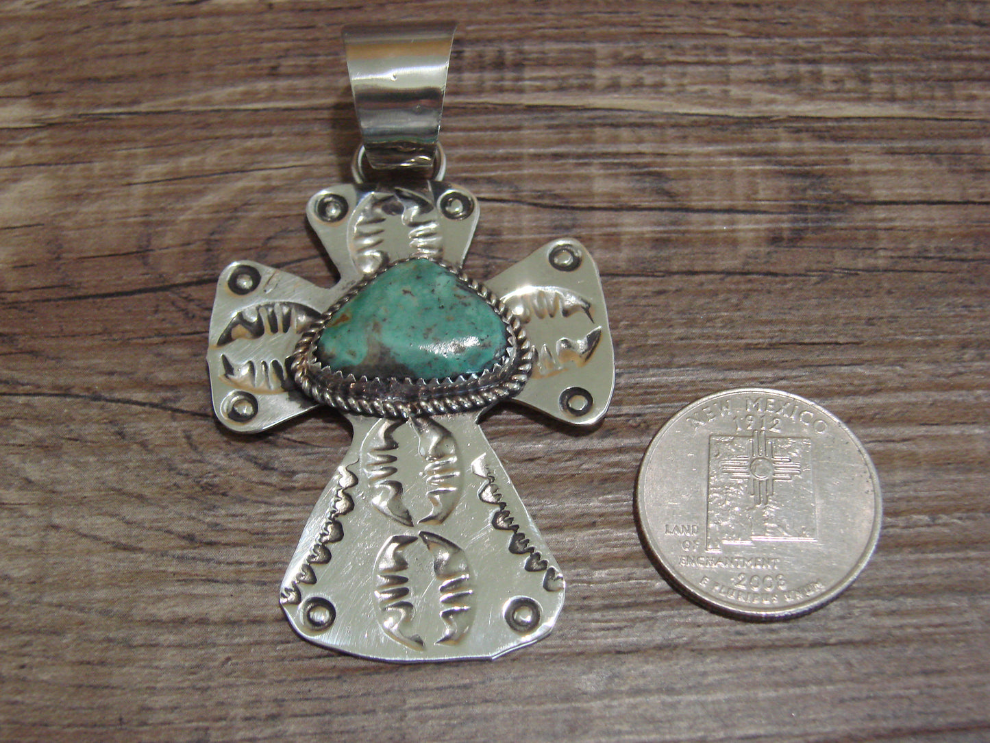 Navajo Nickel Silver & Turquoise Cross Pendant - Cleveland