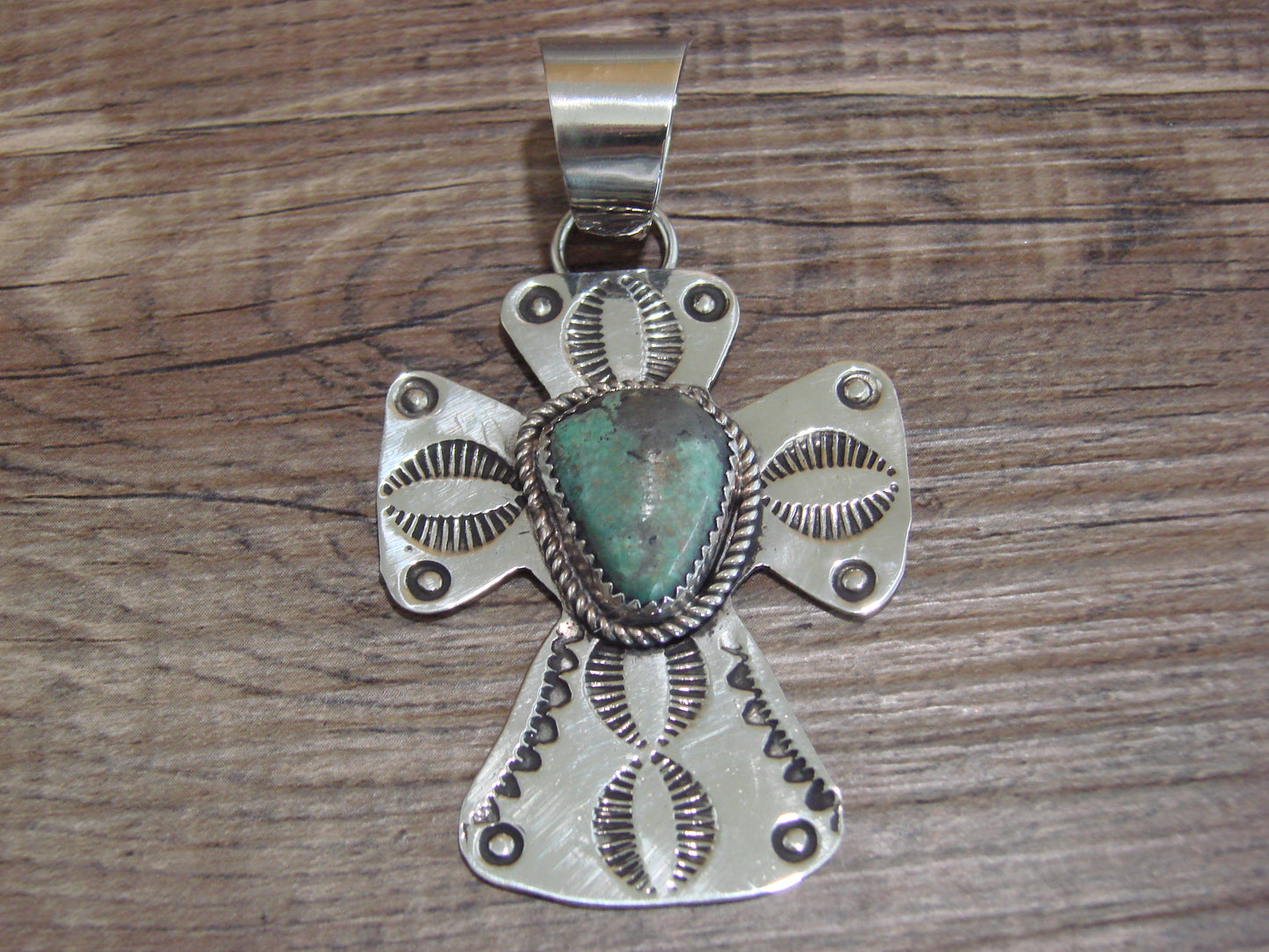 Navajo Nickel Silver & Turquoise Cross Pendant - Cleveland