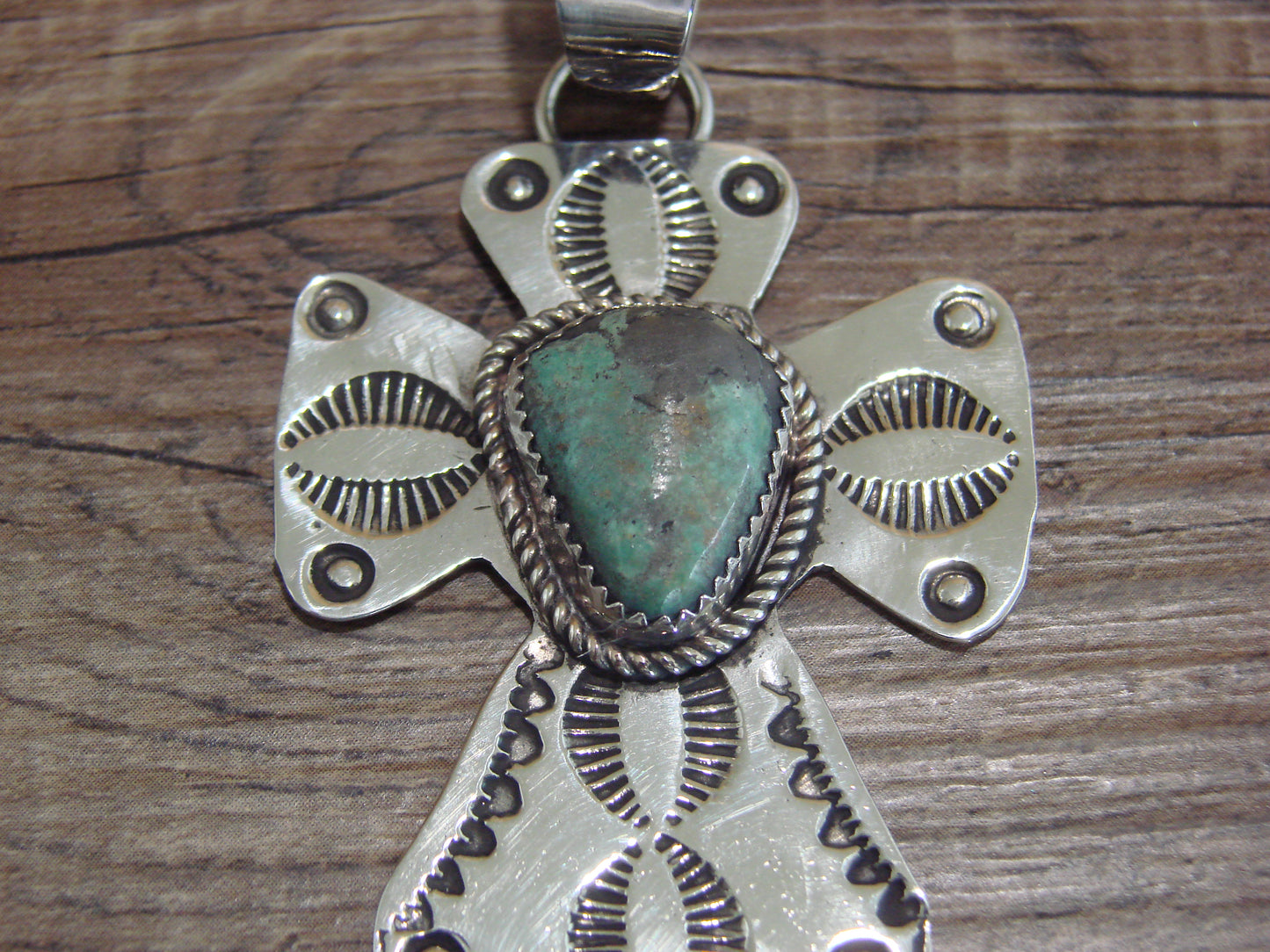 Navajo Nickel Silver & Turquoise Cross Pendant - Cleveland