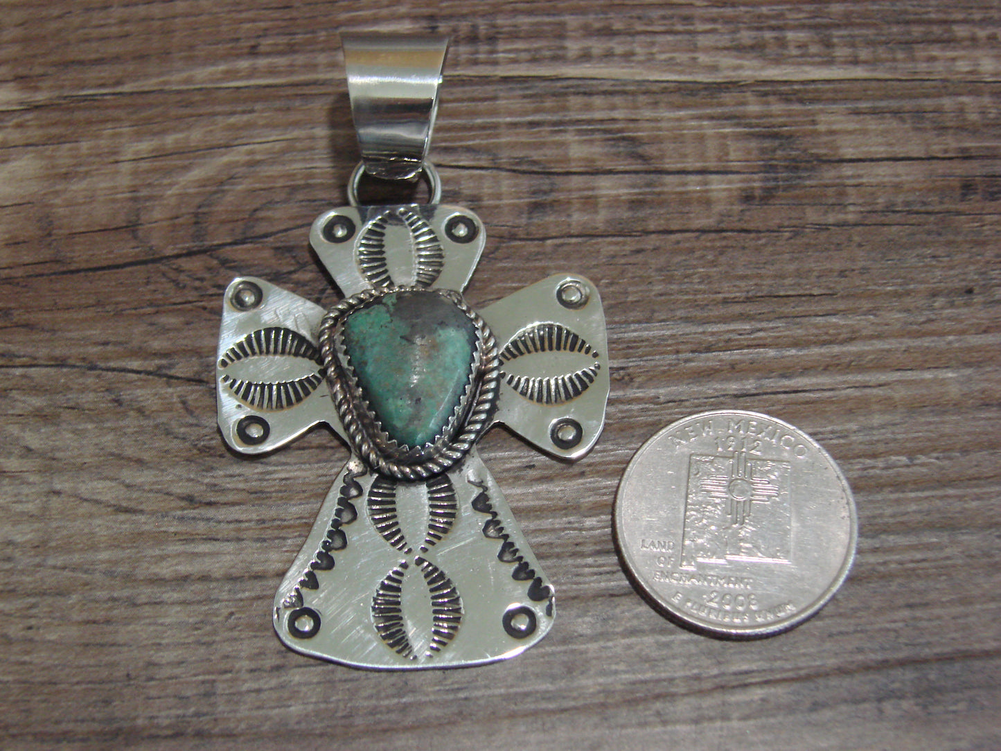 Navajo Nickel Silver & Turquoise Cross Pendant - Cleveland