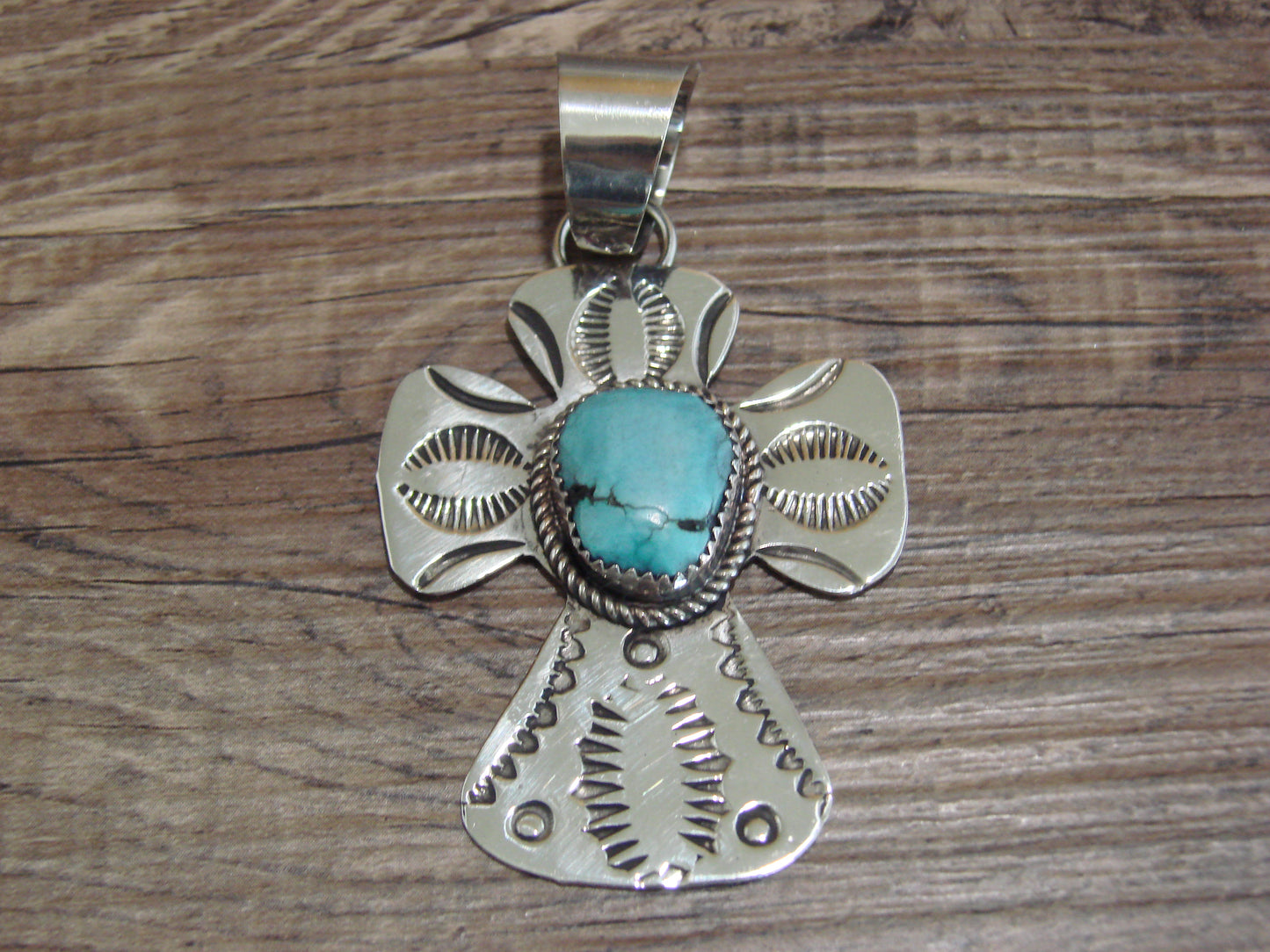 Navajo Nickel Silver & Turquoise Cross Pendant - Cleveland