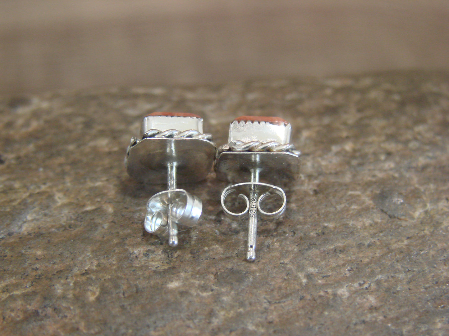 Native American Sterling Silver Square Spiny Oyster Post Earrings - Cachini