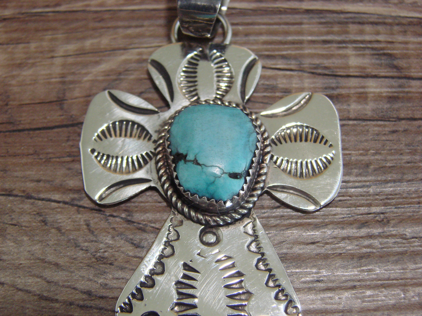 Navajo Nickel Silver & Turquoise Cross Pendant - Cleveland