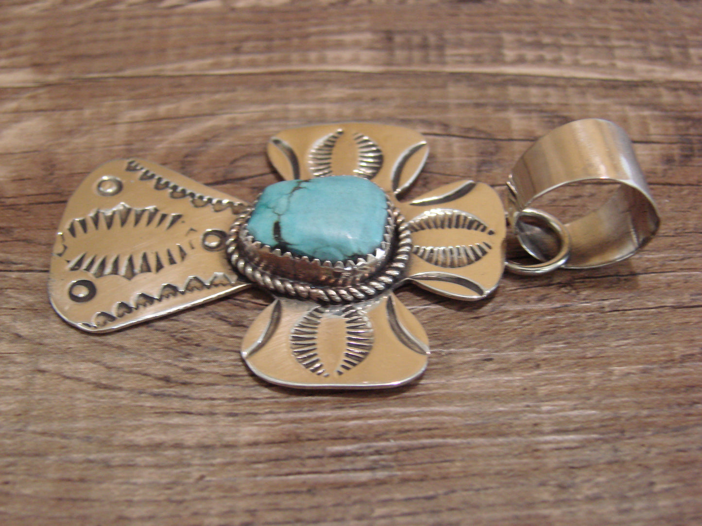 Navajo Nickel Silver & Turquoise Cross Pendant - Cleveland