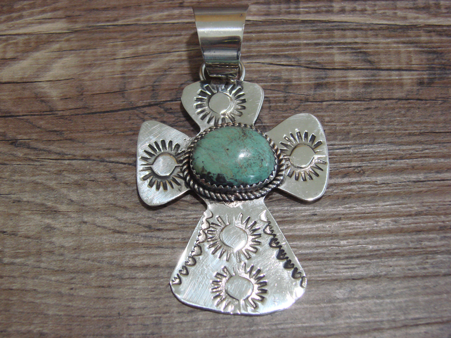 Navajo Nickel Silver & Turquoise Cross Pendant - Cleveland