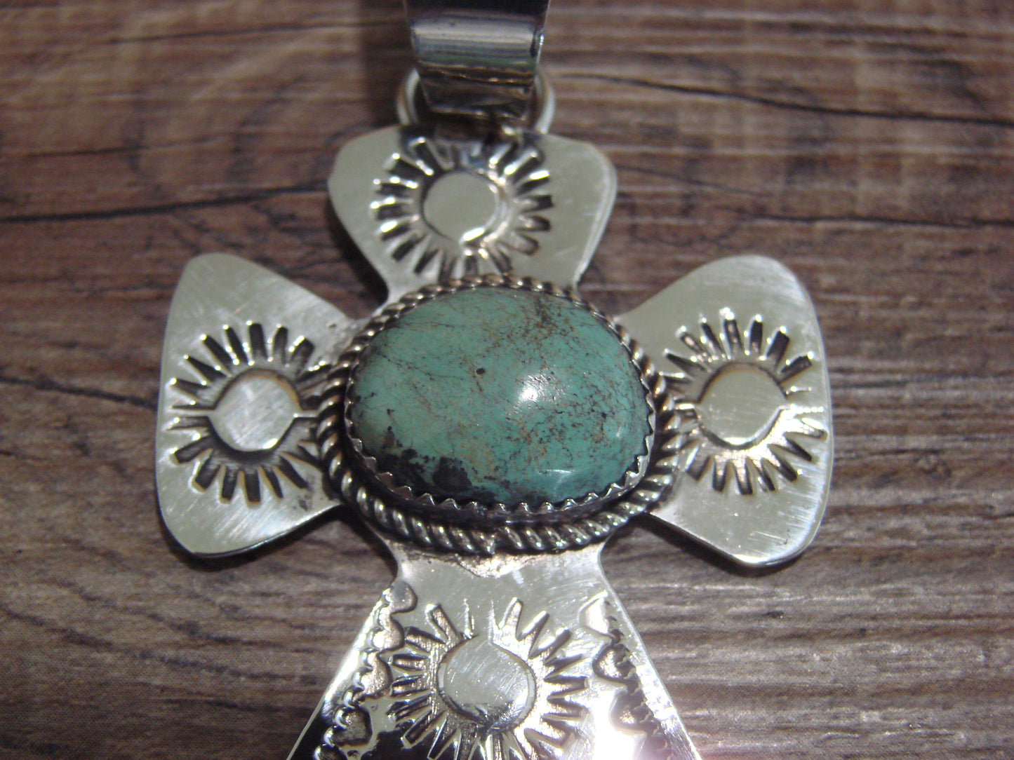 Navajo Nickel Silver & Turquoise Cross Pendant - Cleveland