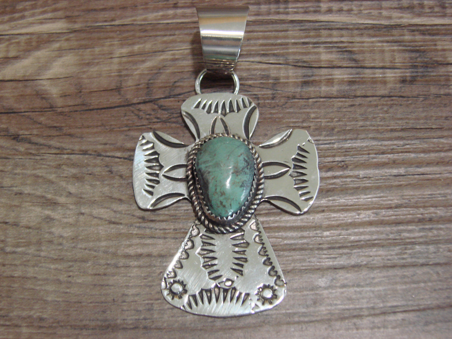 Navajo Nickel Silver & Turquoise Cross Pendant - Cleveland