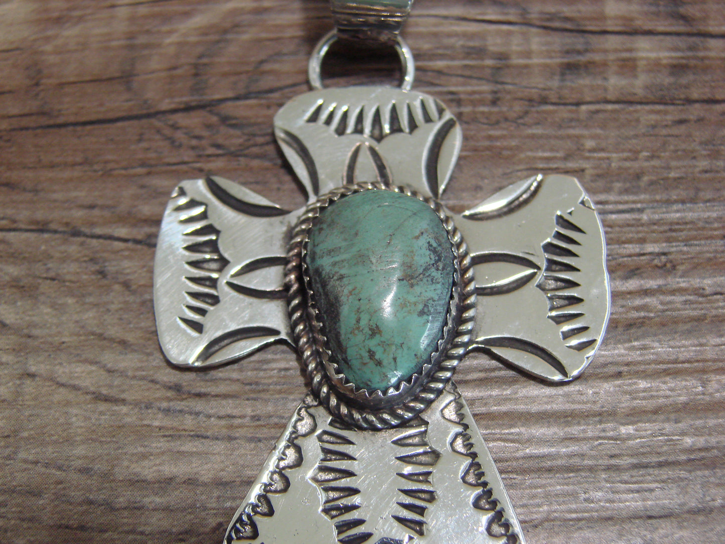 Navajo Nickel Silver & Turquoise Cross Pendant - Cleveland