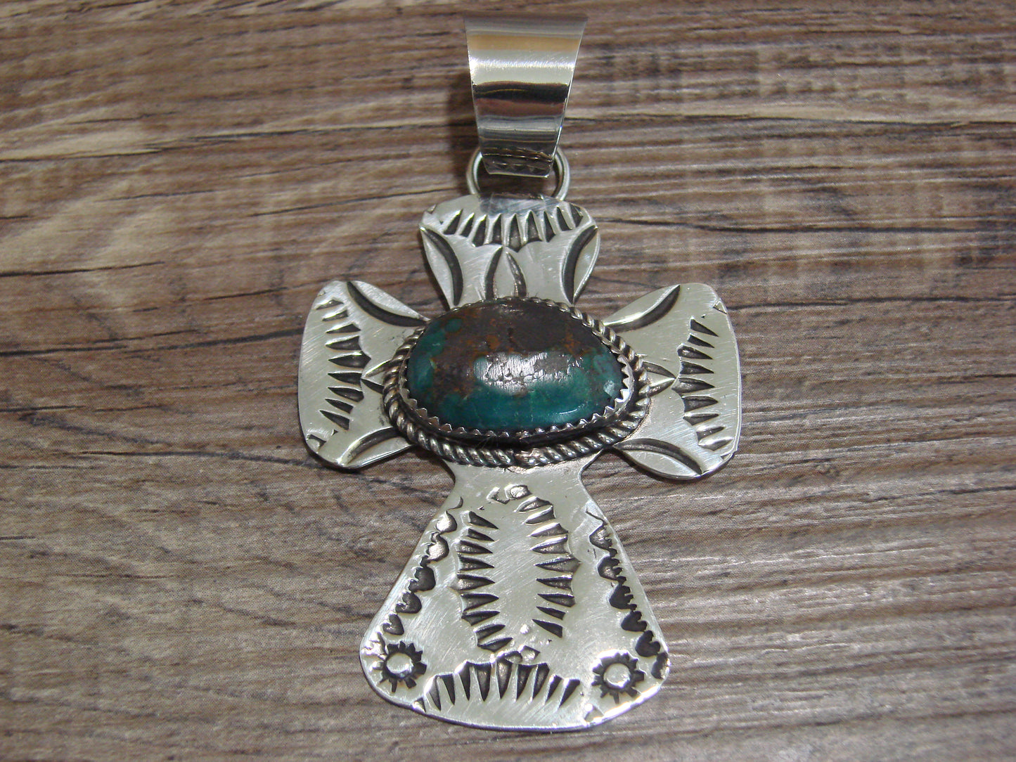 Navajo Nickel Silver & Turquoise Cross Pendant - Cleveland