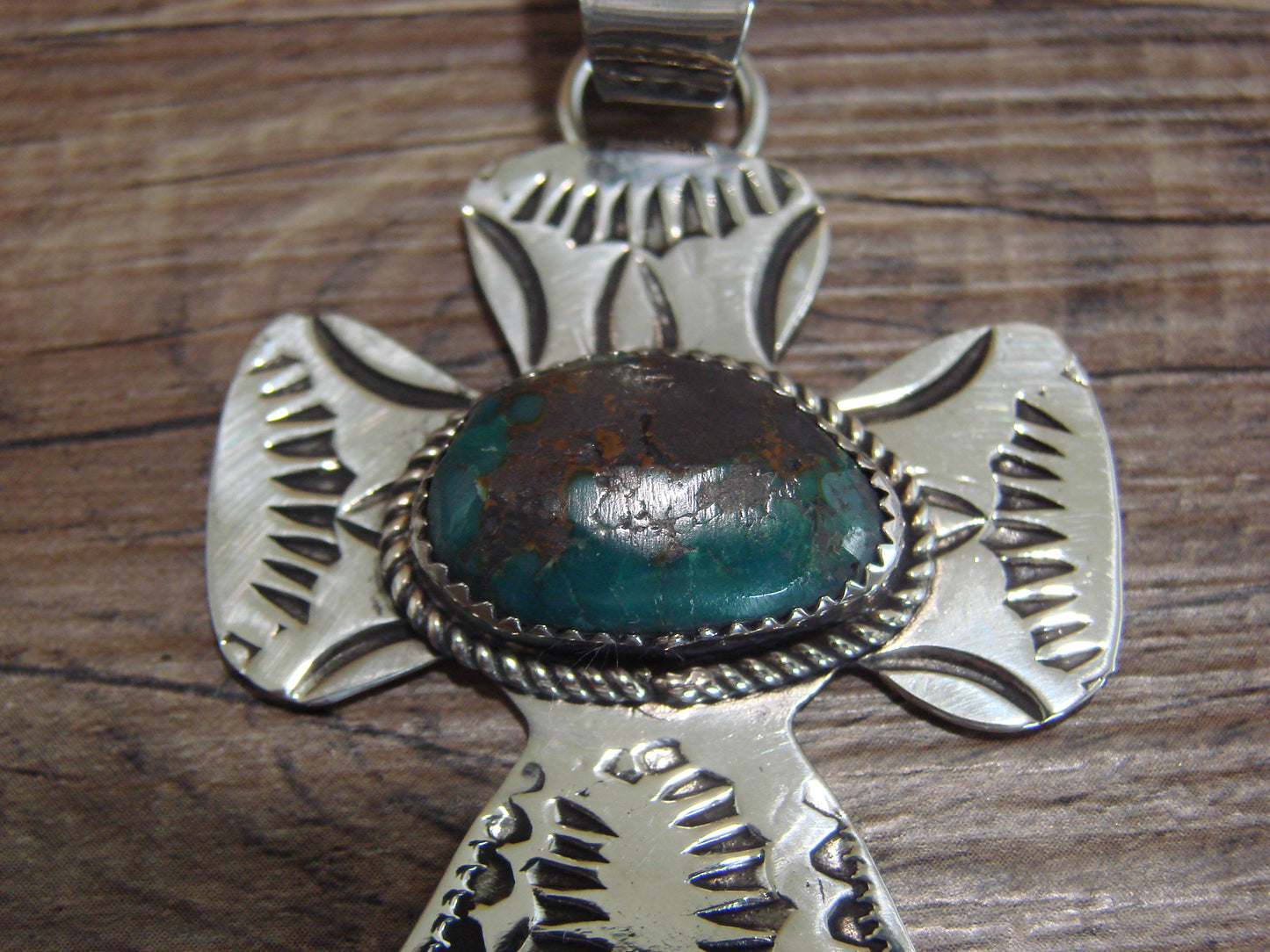 Navajo Nickel Silver & Turquoise Cross Pendant - Cleveland