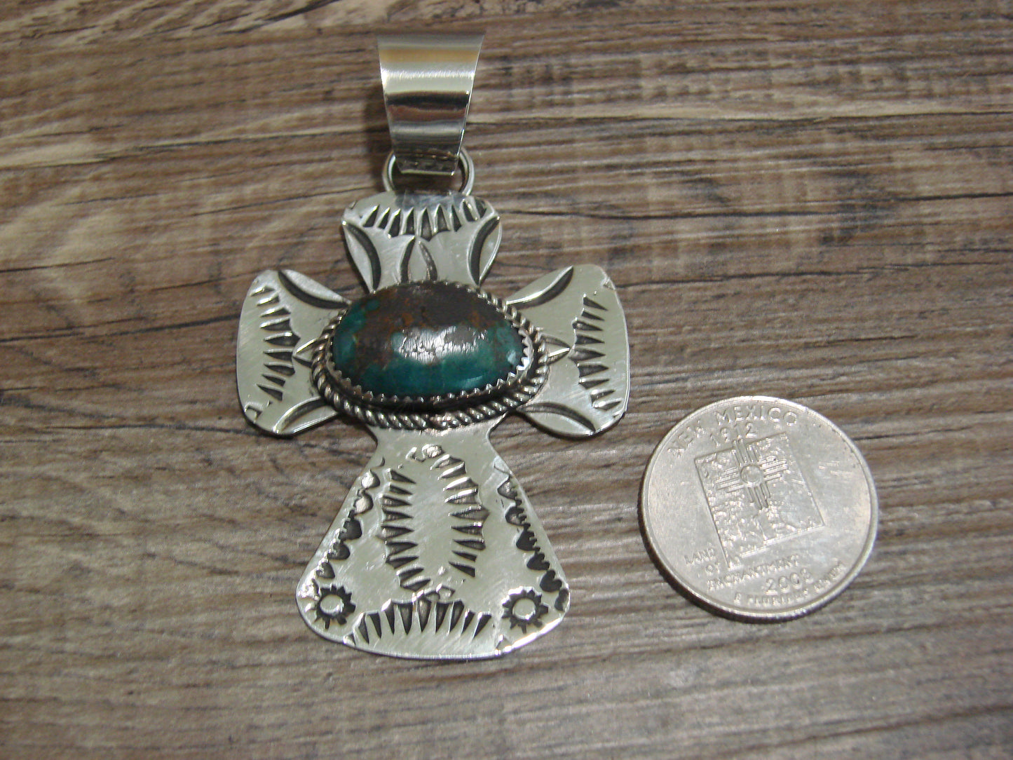Navajo Nickel Silver & Turquoise Cross Pendant - Cleveland