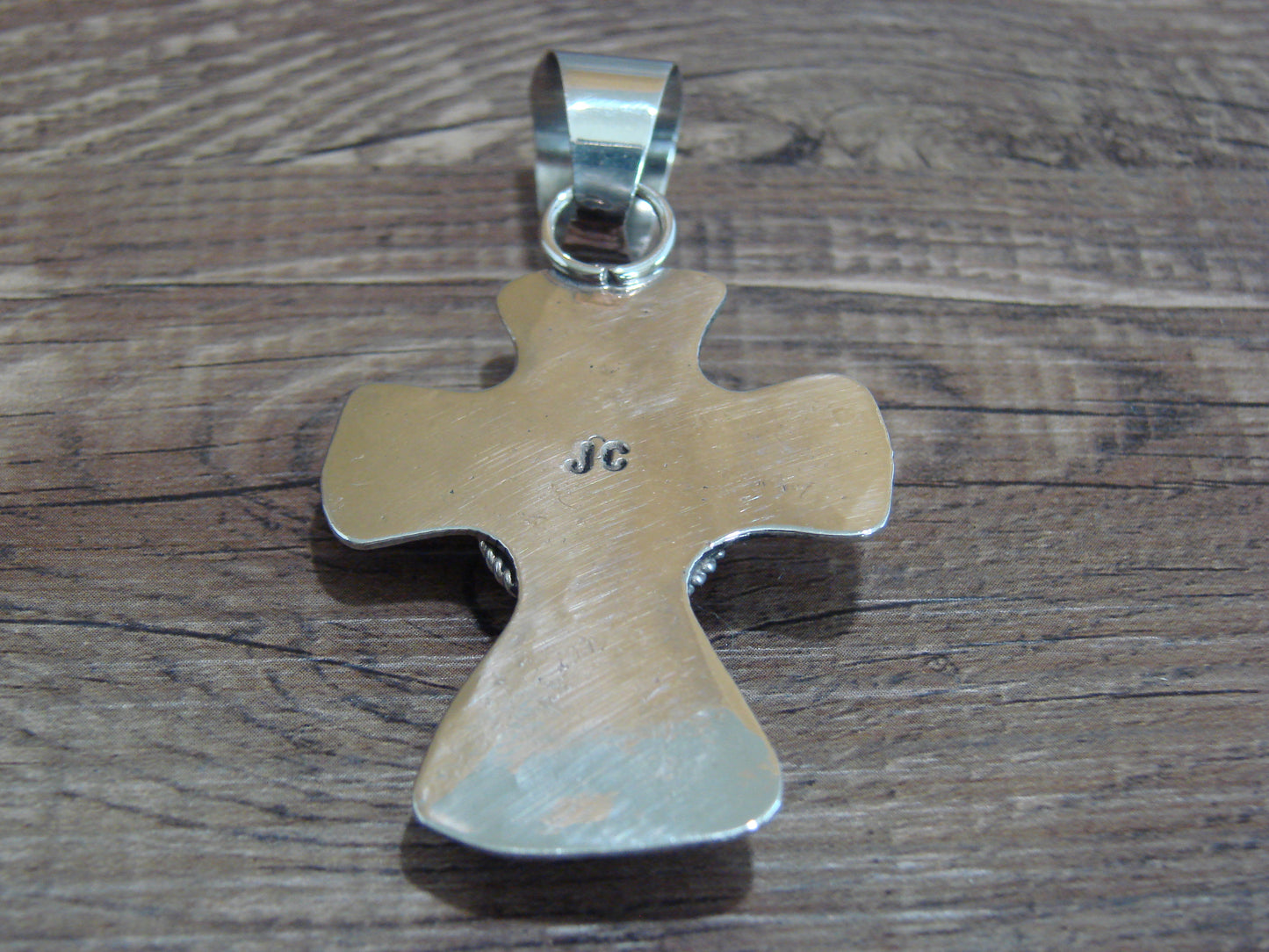 Navajo Nickel Silver & Apple Coral Cross Pendant - Cleveland