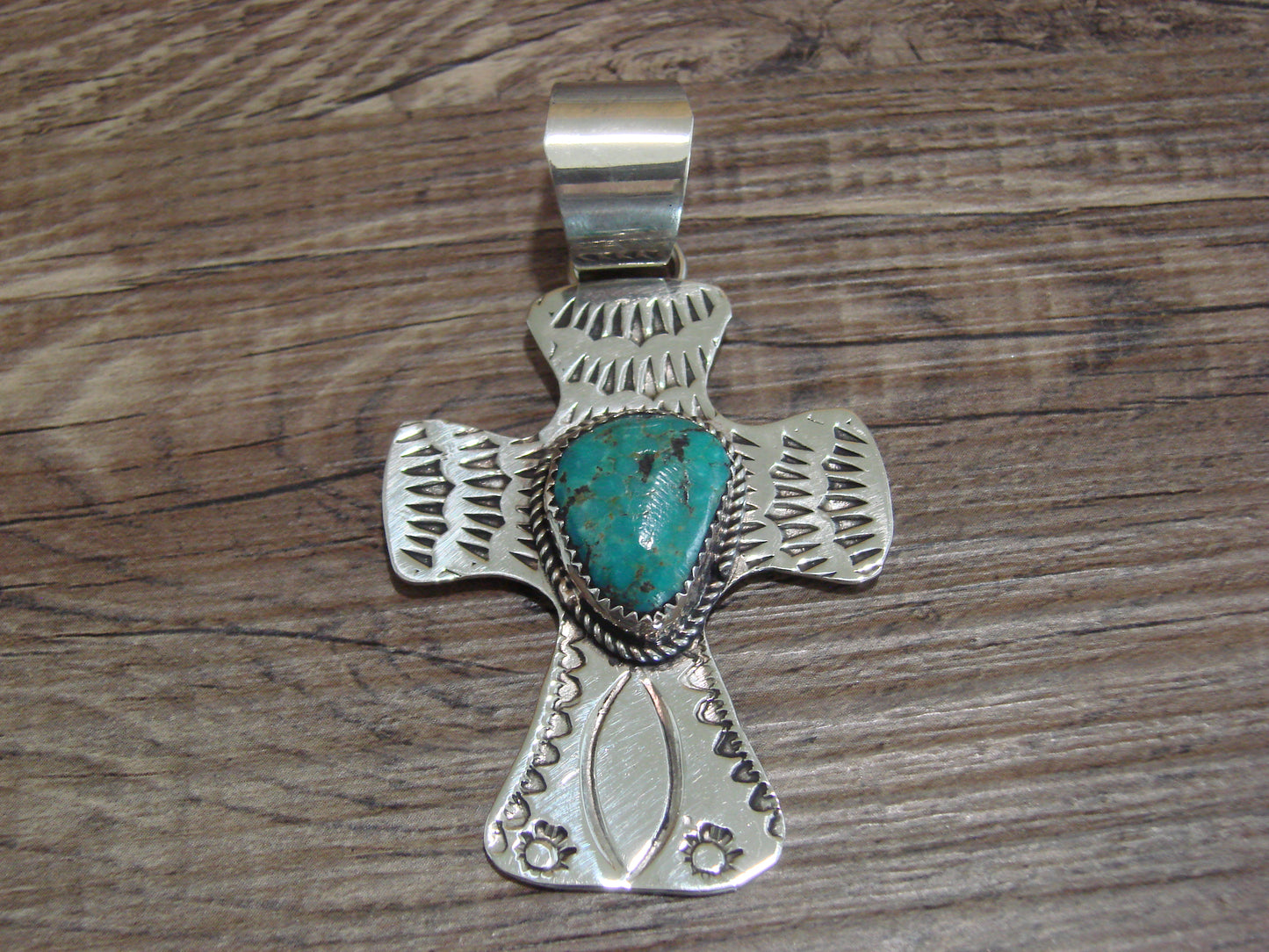 Navajo Nickel Silver & Turquoise Cross Pendant - Cleveland