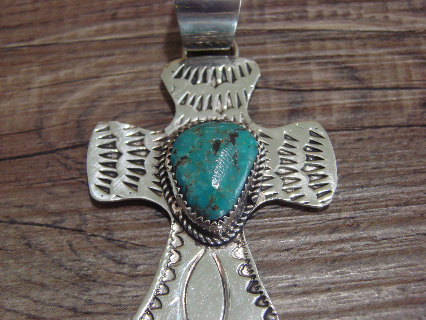 Navajo Nickel Silver & Turquoise Cross Pendant - Cleveland