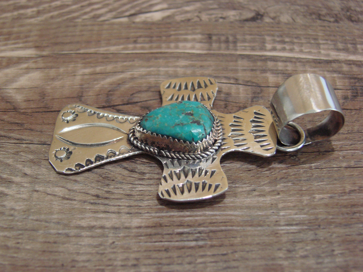 Navajo Nickel Silver & Turquoise Cross Pendant - Cleveland