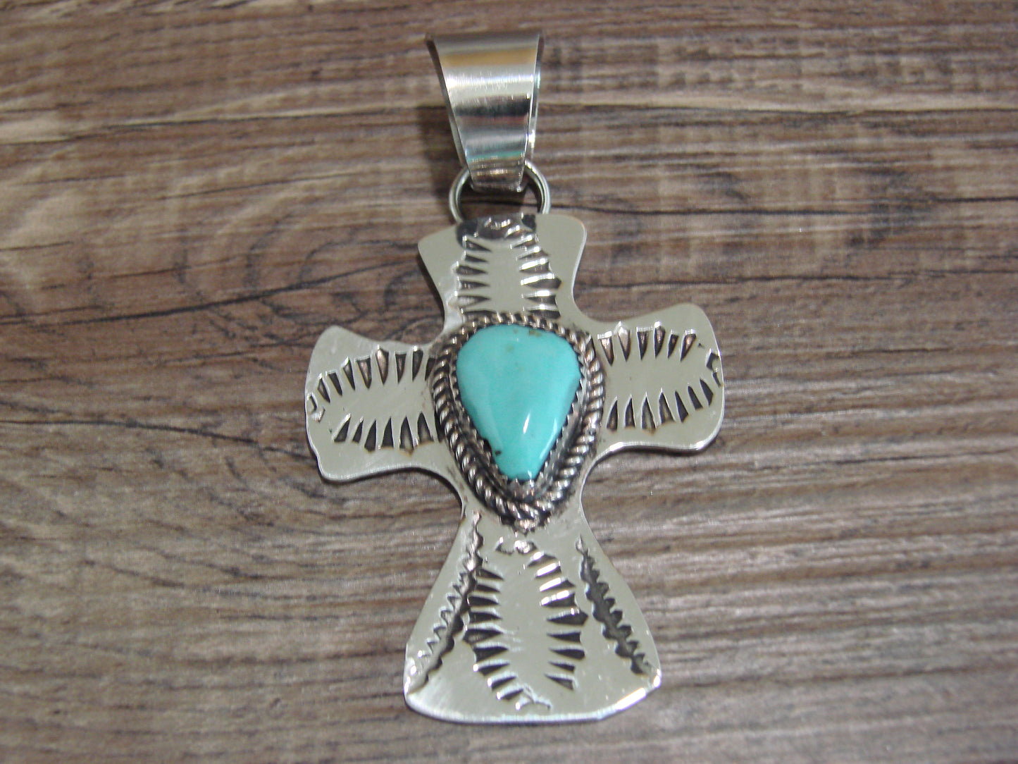 Navajo Nickel Silver & Turquoise Cross Pendant - Cleveland