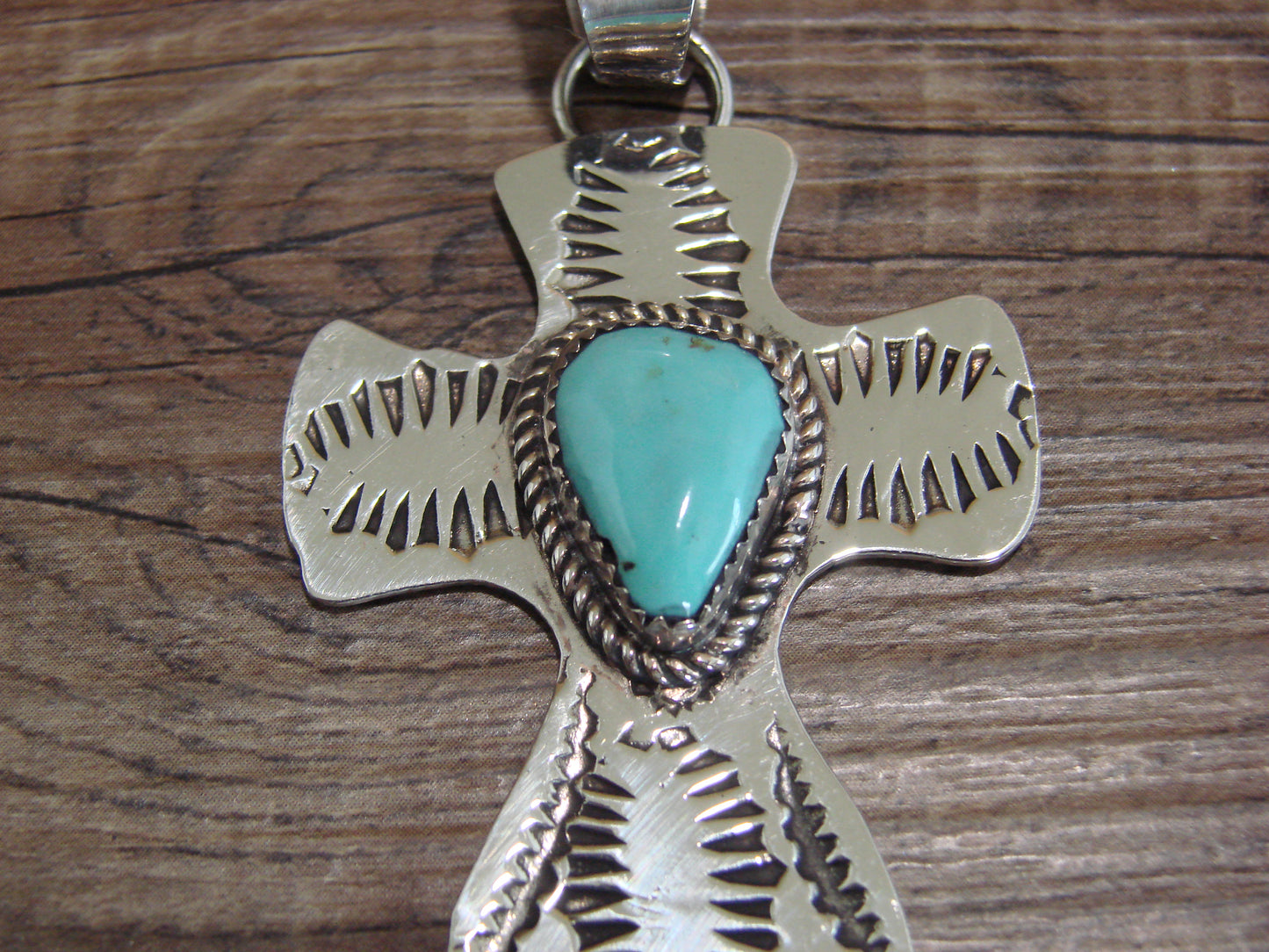 Navajo Nickel Silver & Turquoise Cross Pendant - Cleveland