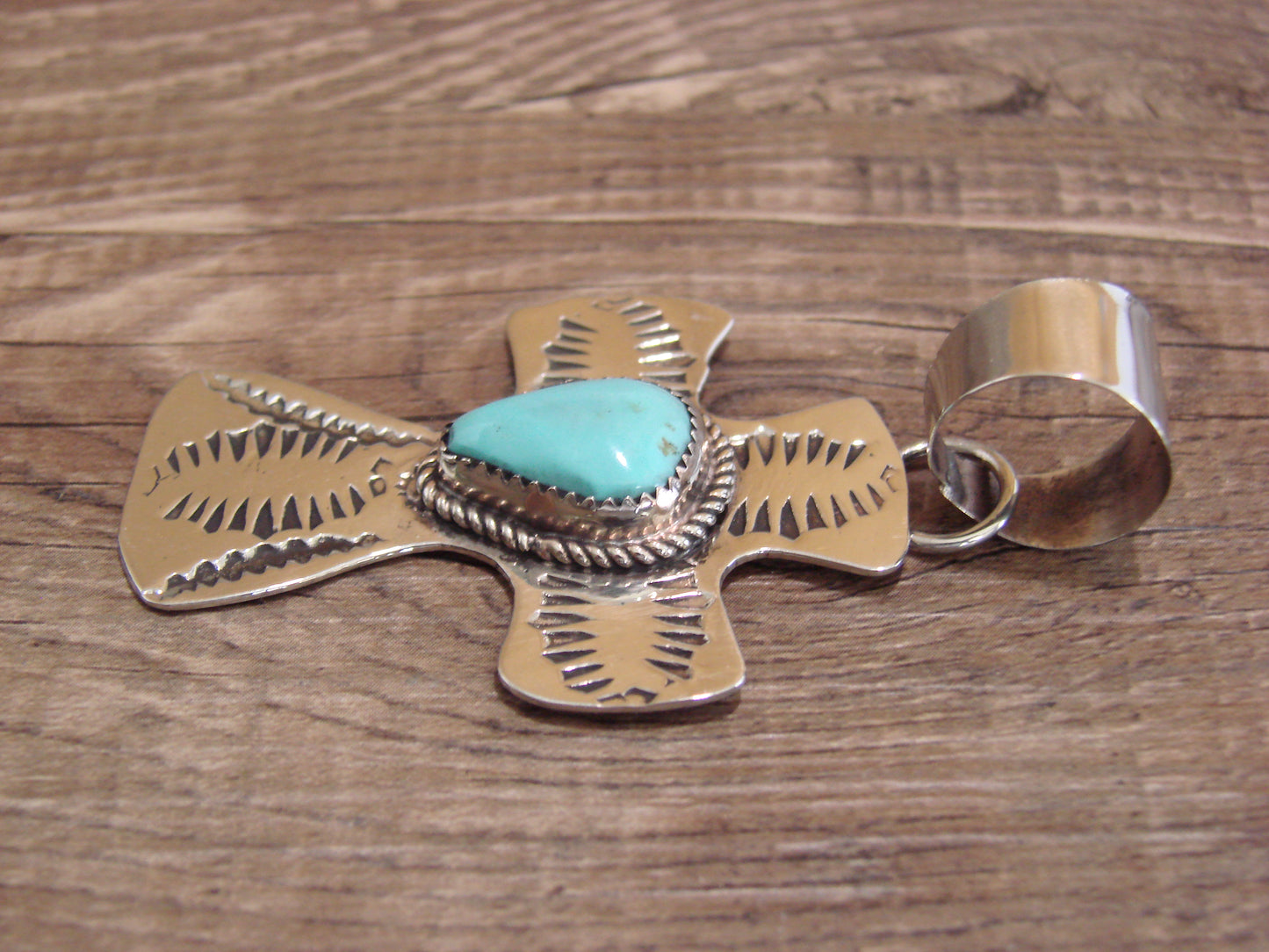 Navajo Nickel Silver & Turquoise Cross Pendant - Cleveland
