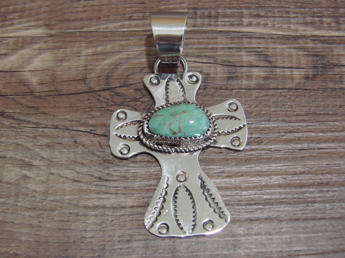 Navajo Nickel Silver & Turquoise Cross Pendant - Cleveland