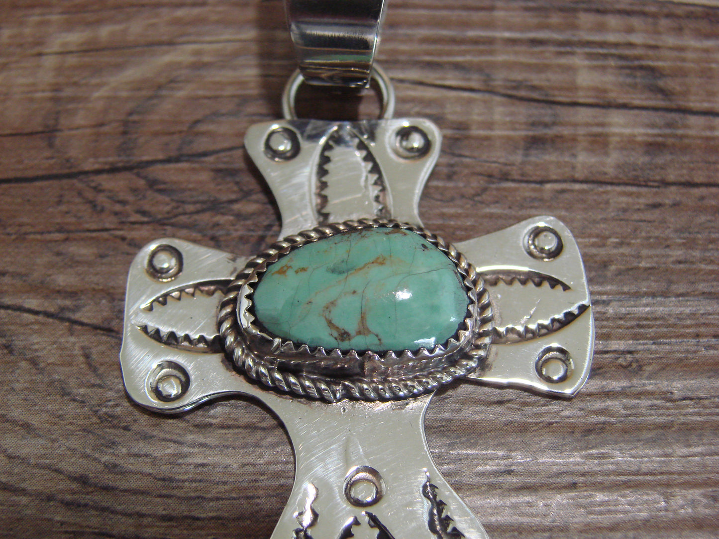 Navajo Nickel Silver & Turquoise Cross Pendant - Cleveland