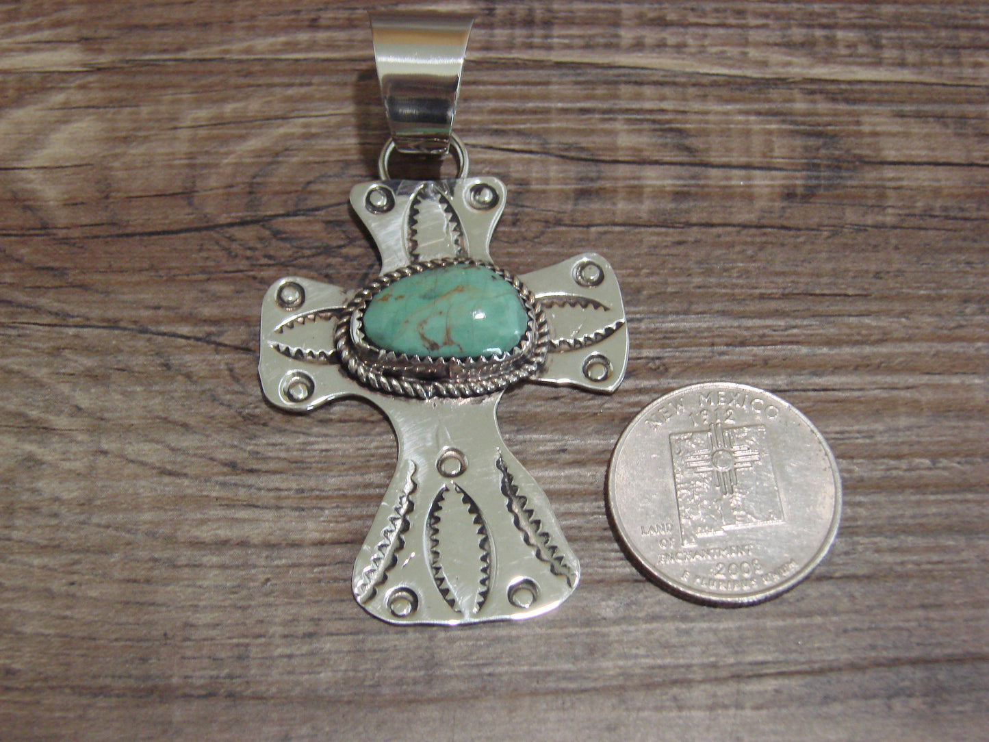Navajo Nickel Silver & Turquoise Cross Pendant - Cleveland
