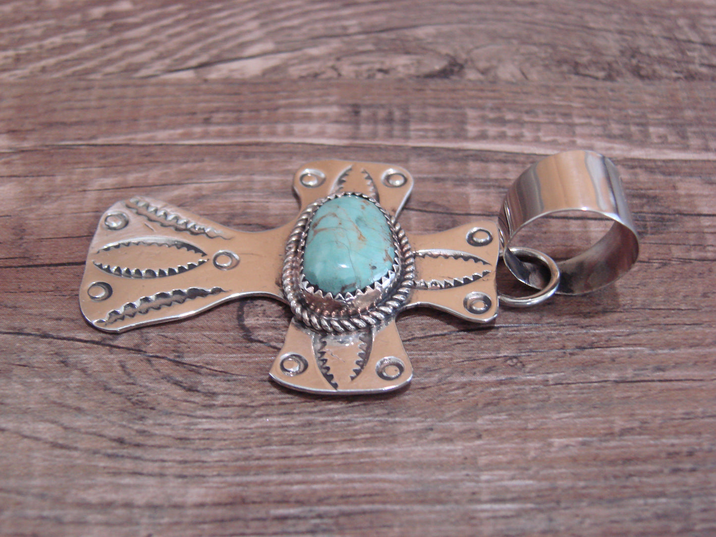 Navajo Nickel Silver & Turquoise Cross Pendant - Cleveland