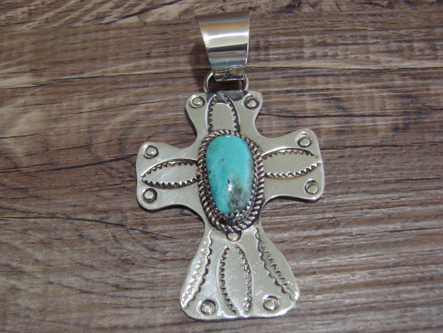 Navajo Nickel Silver & Turquoise Cross Pendant - Cleveland