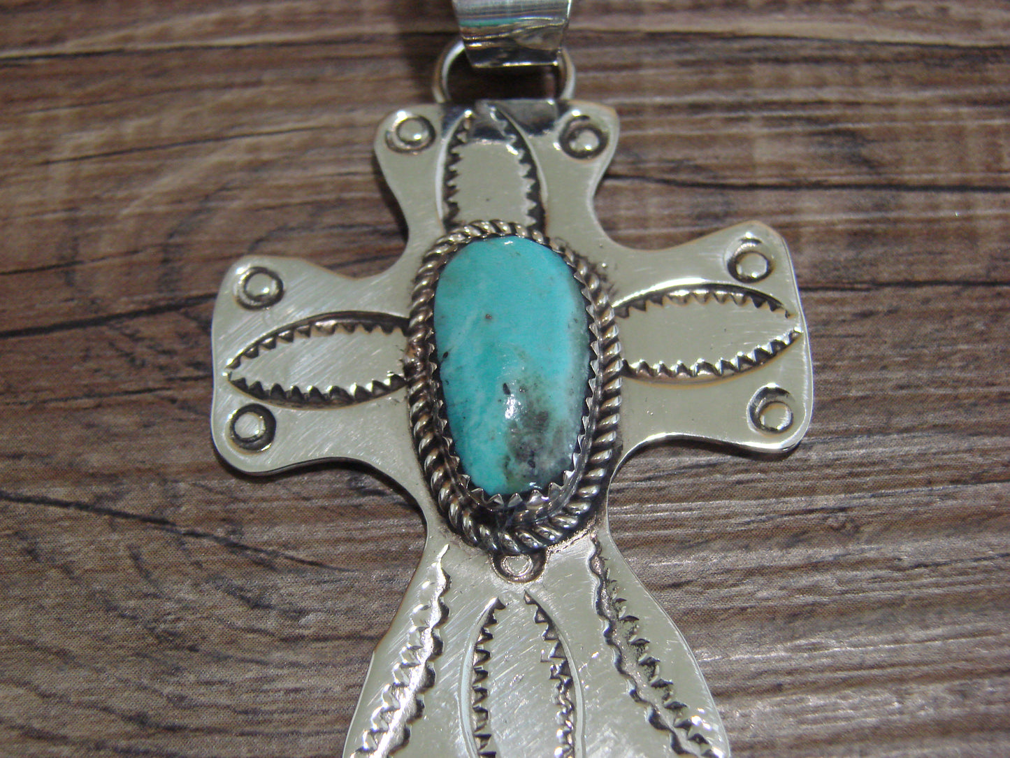 Navajo Nickel Silver & Turquoise Cross Pendant - Cleveland