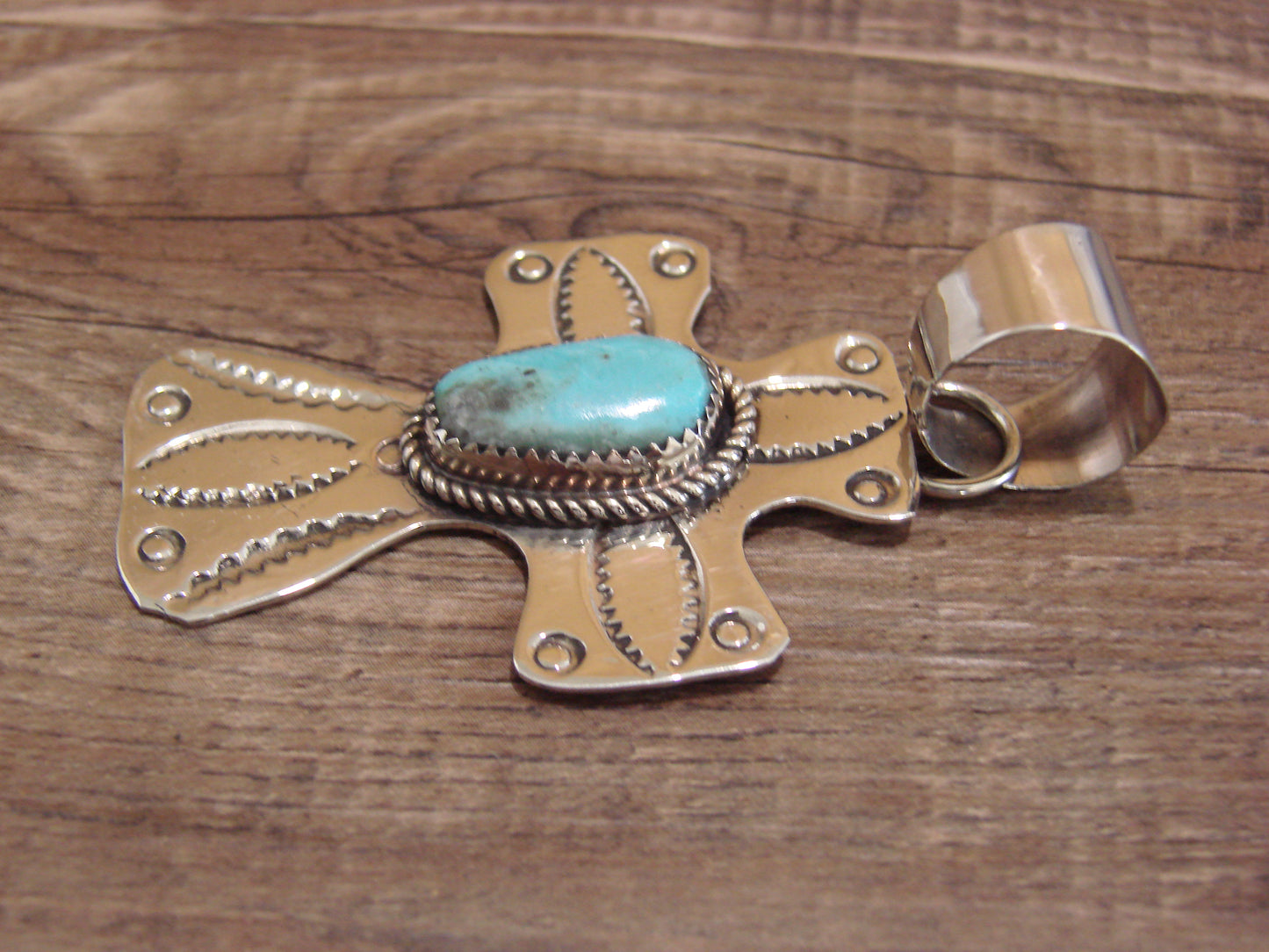 Navajo Nickel Silver & Turquoise Cross Pendant - Cleveland