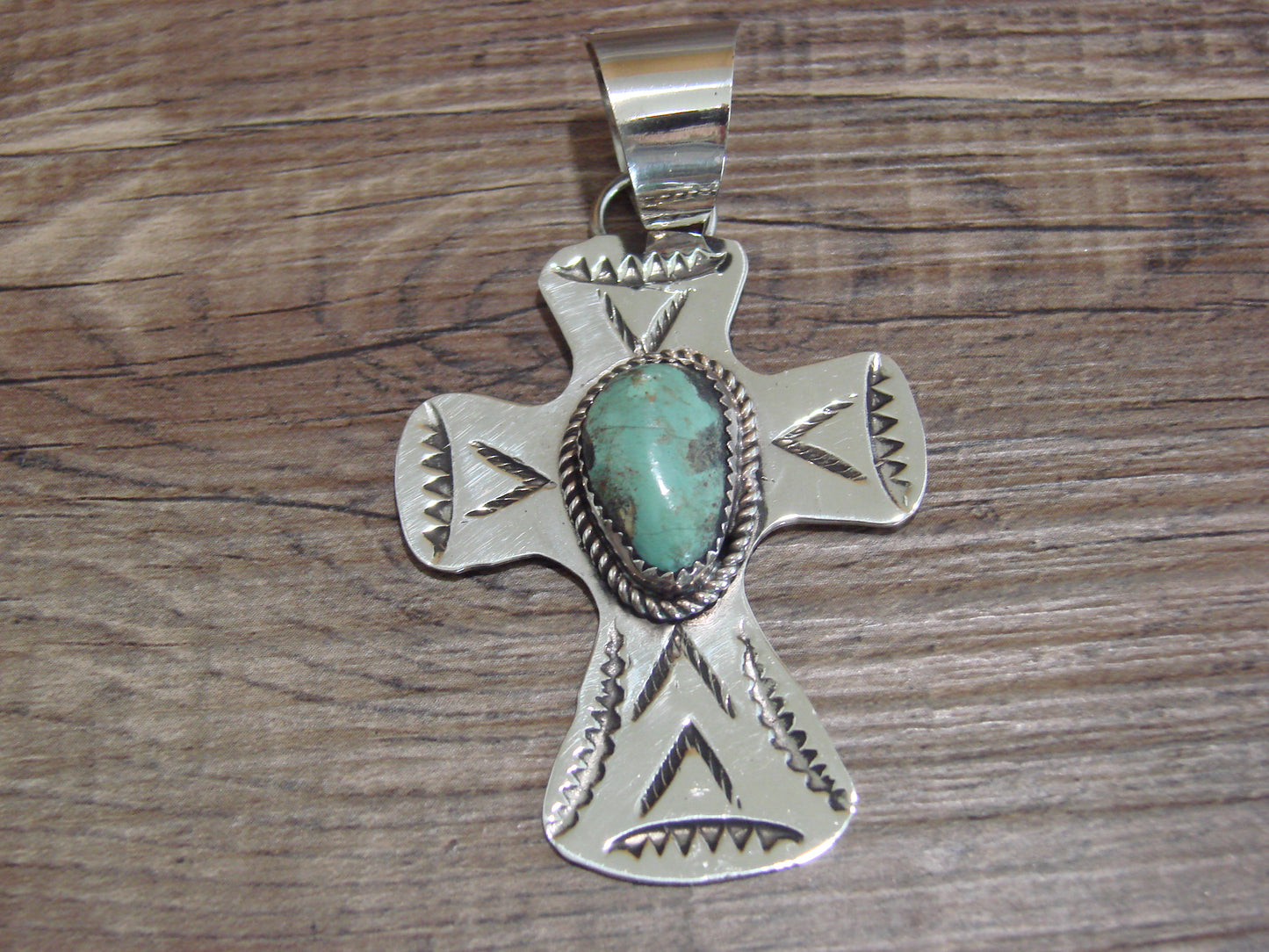 Navajo Nickel Silver & Turquoise Cross Pendant - Cleveland