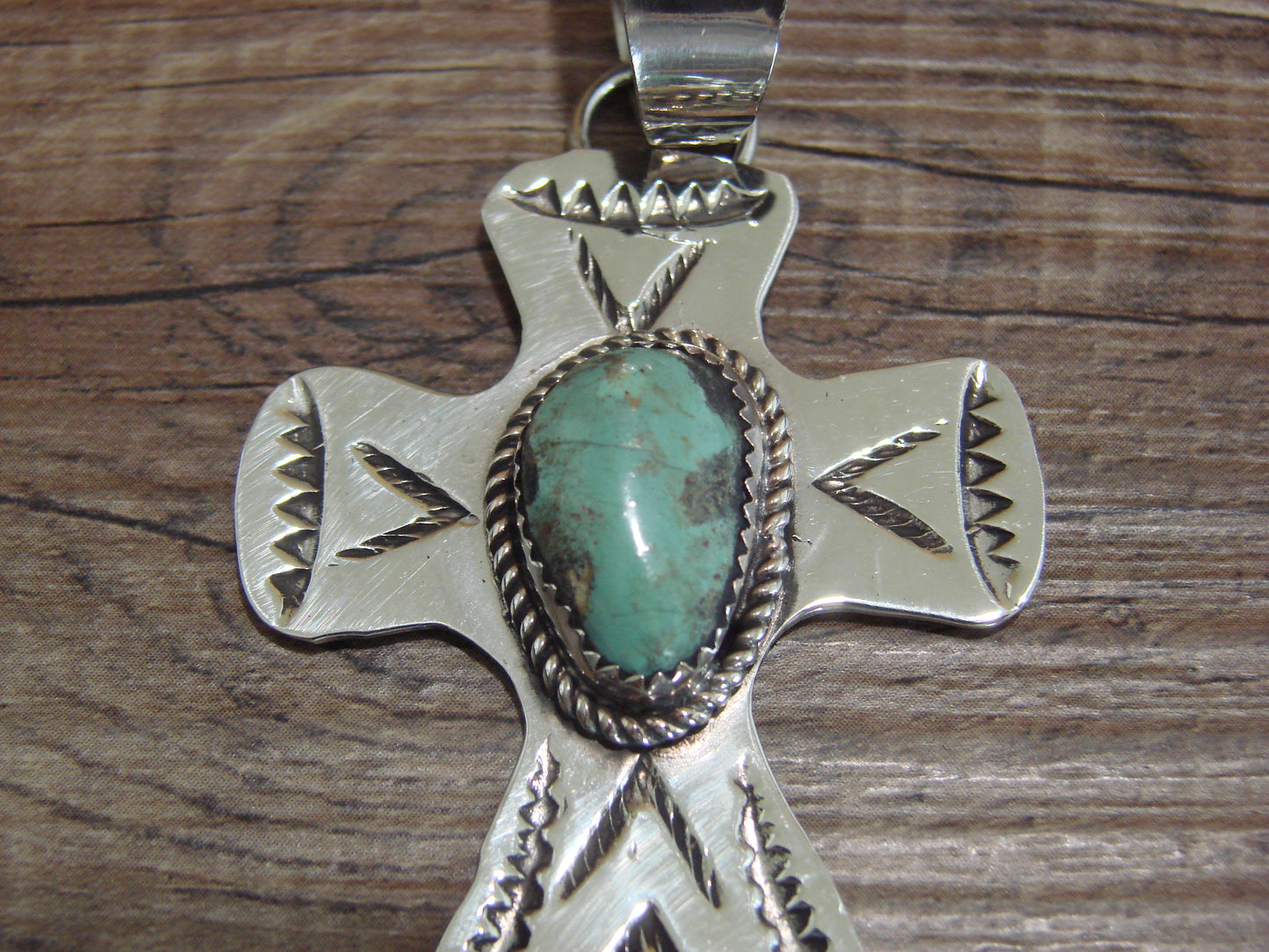 Navajo Nickel Silver & Turquoise Cross Pendant - Cleveland