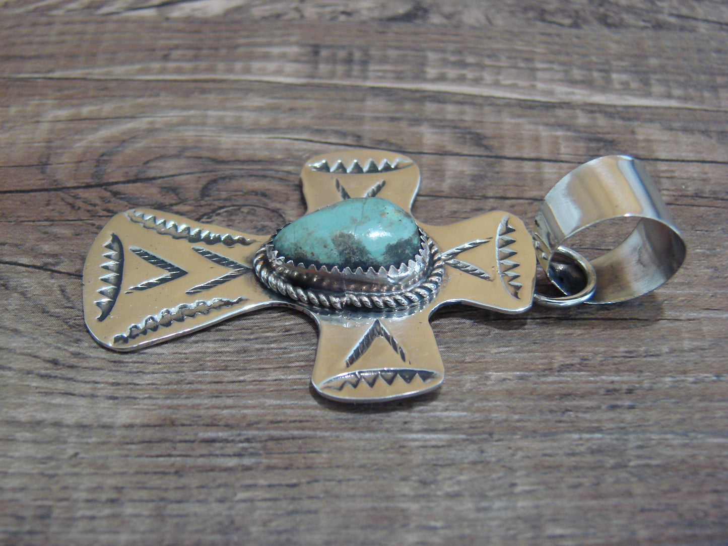 Navajo Nickel Silver & Turquoise Cross Pendant - Cleveland