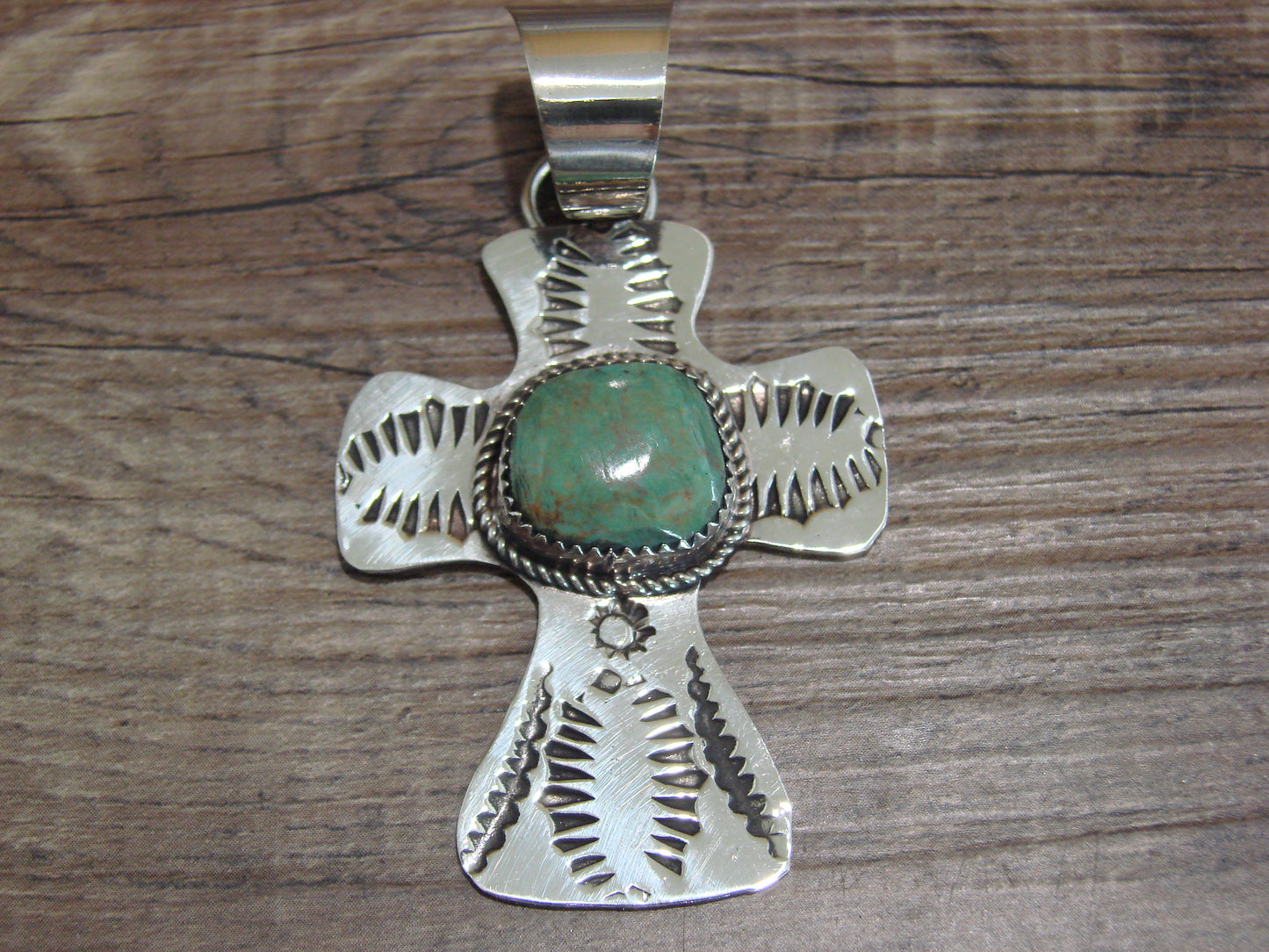 Navajo Nickel Silver & Turquoise Cross Pendant - Cleveland