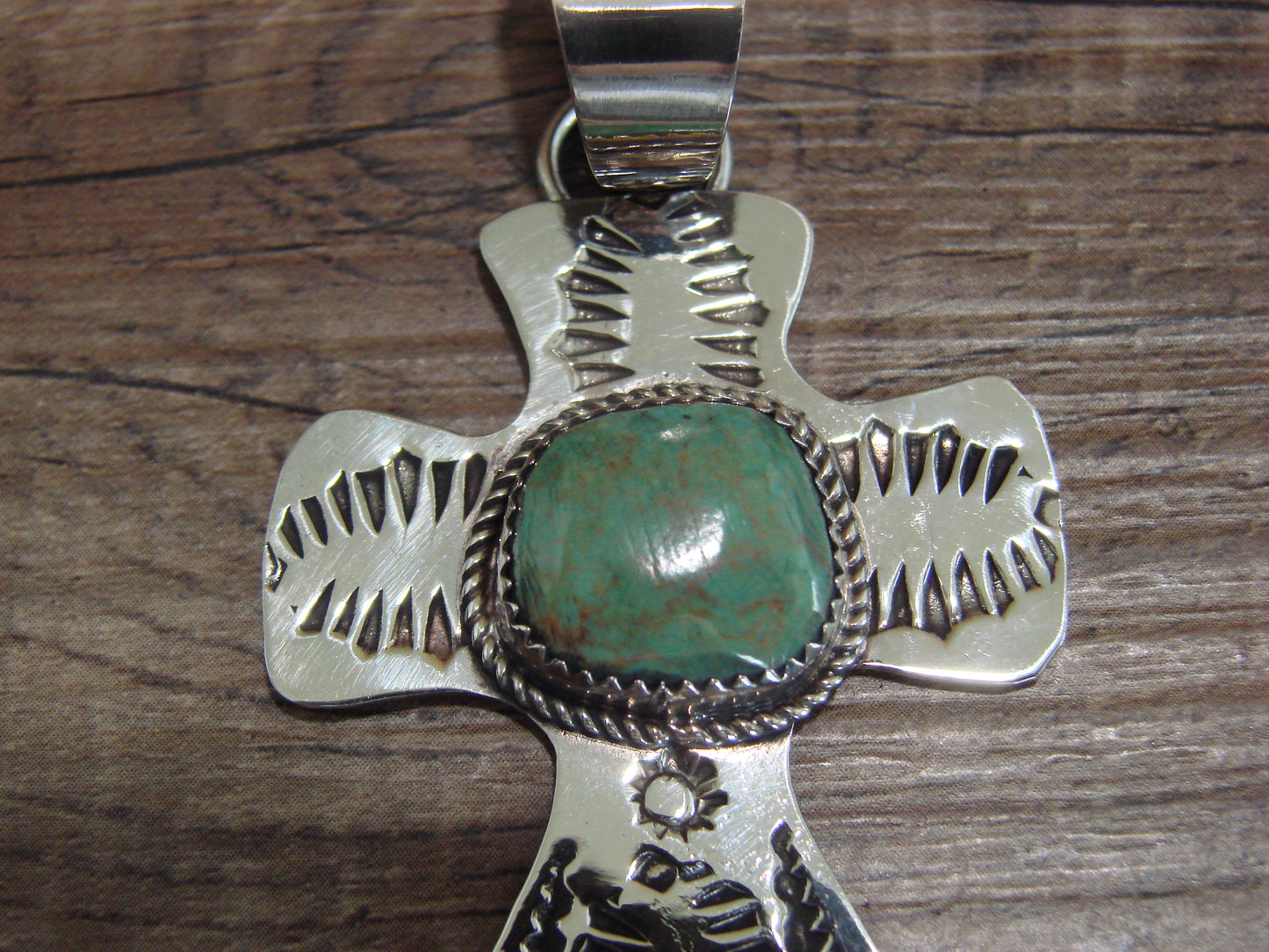 Navajo Nickel Silver & Turquoise Cross Pendant - Cleveland