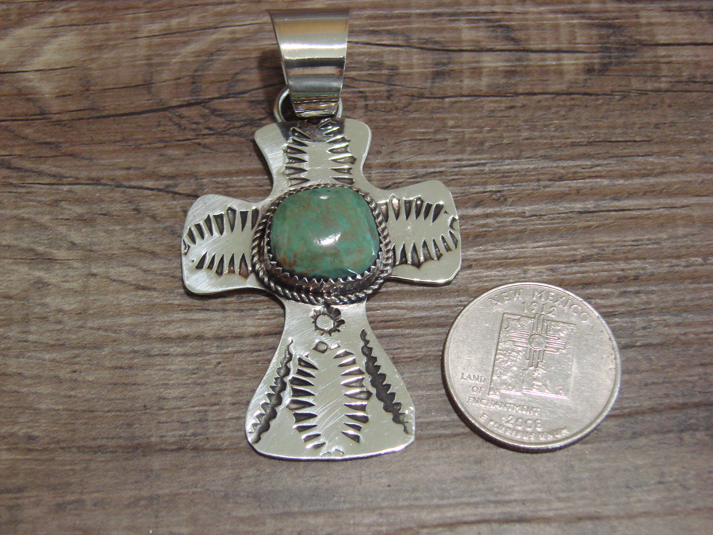 Navajo Nickel Silver & Turquoise Cross Pendant - Cleveland
