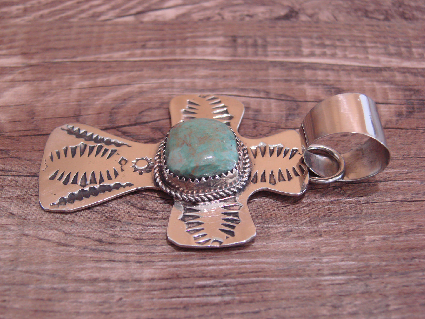 Navajo Nickel Silver & Turquoise Cross Pendant - Cleveland
