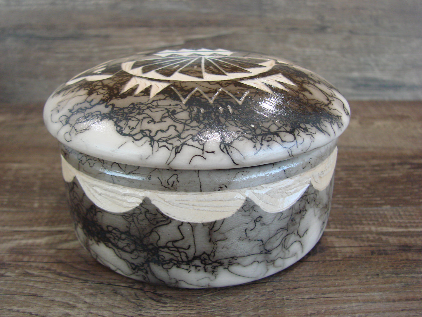 Navajo Pottery Horse Hair Jewelry Trinket Box by Vail
