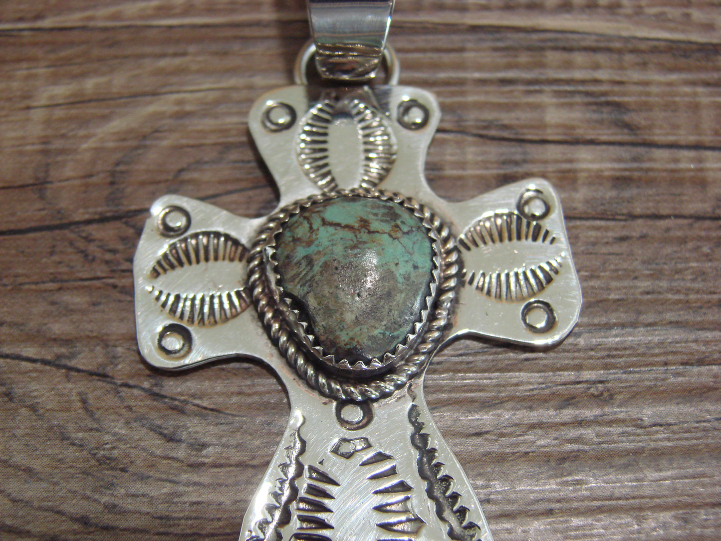 Navajo Nickel Silver & Turquoise Cross Pendant - Cleveland