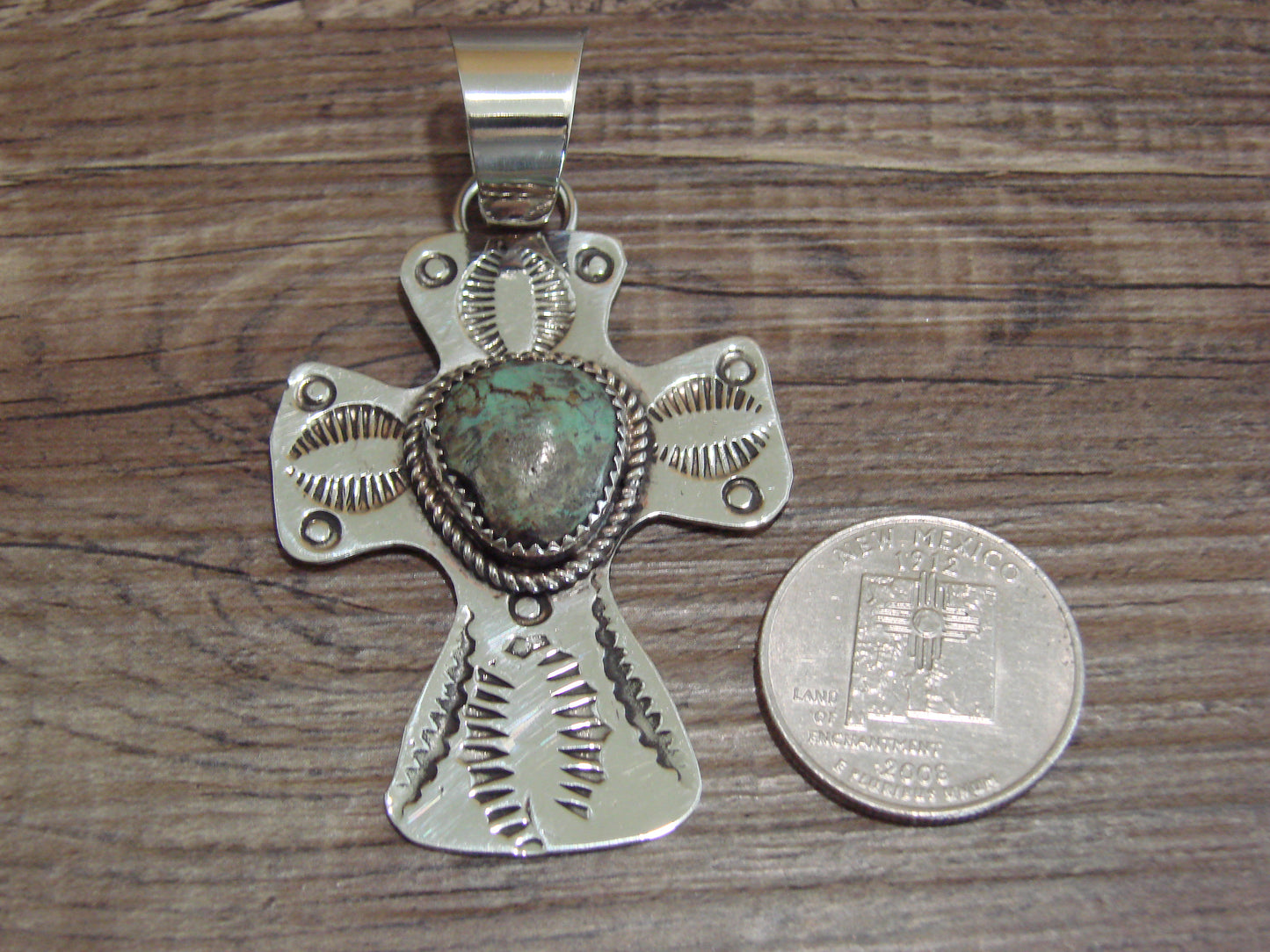 Navajo Nickel Silver & Turquoise Cross Pendant - Cleveland