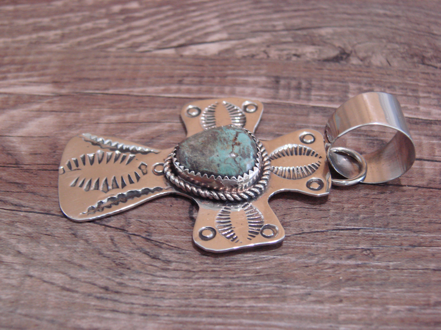 Navajo Nickel Silver & Turquoise Cross Pendant - Cleveland