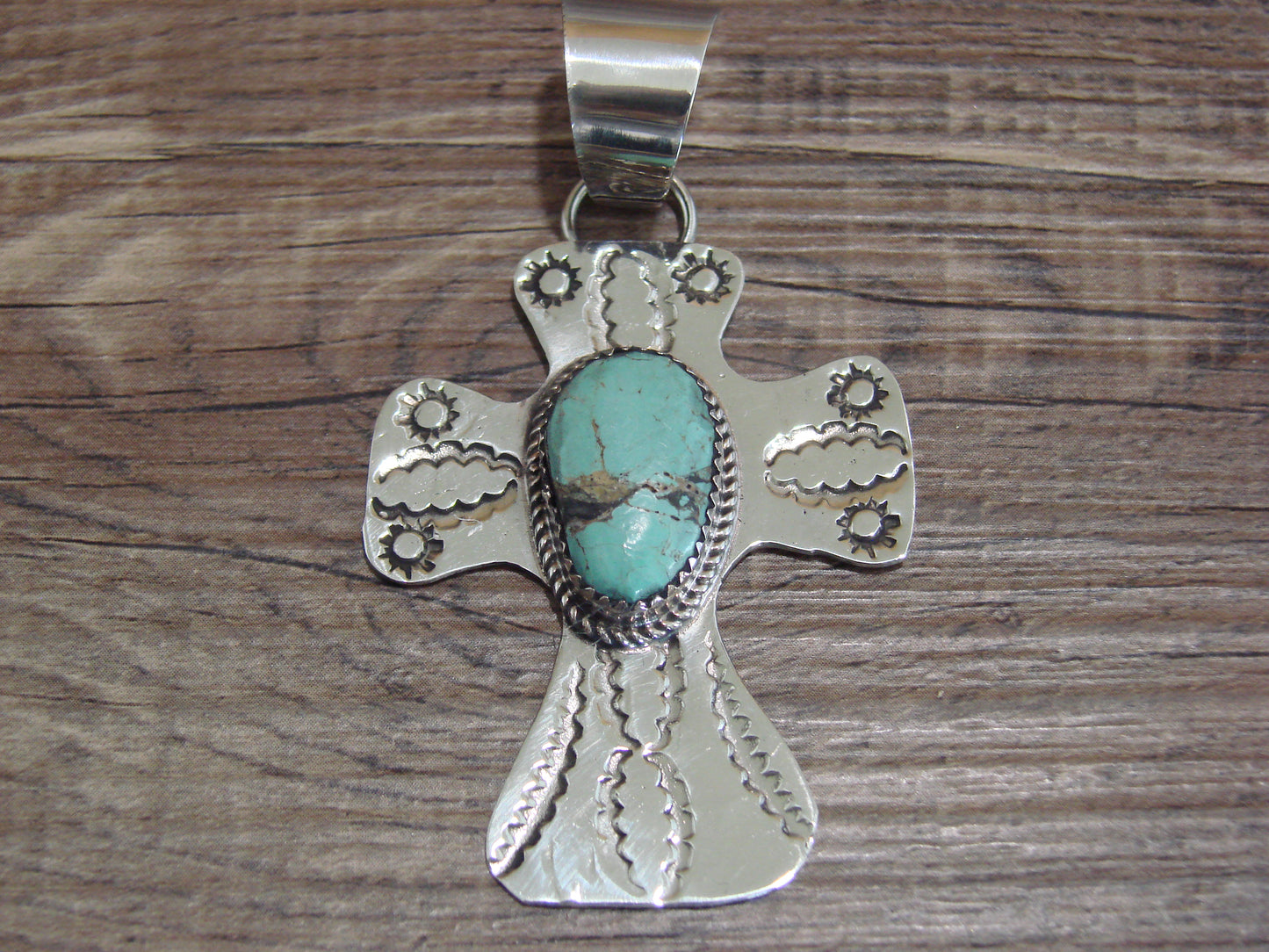 Navajo Nickel Silver & Turquoise Cross Pendant - Cleveland