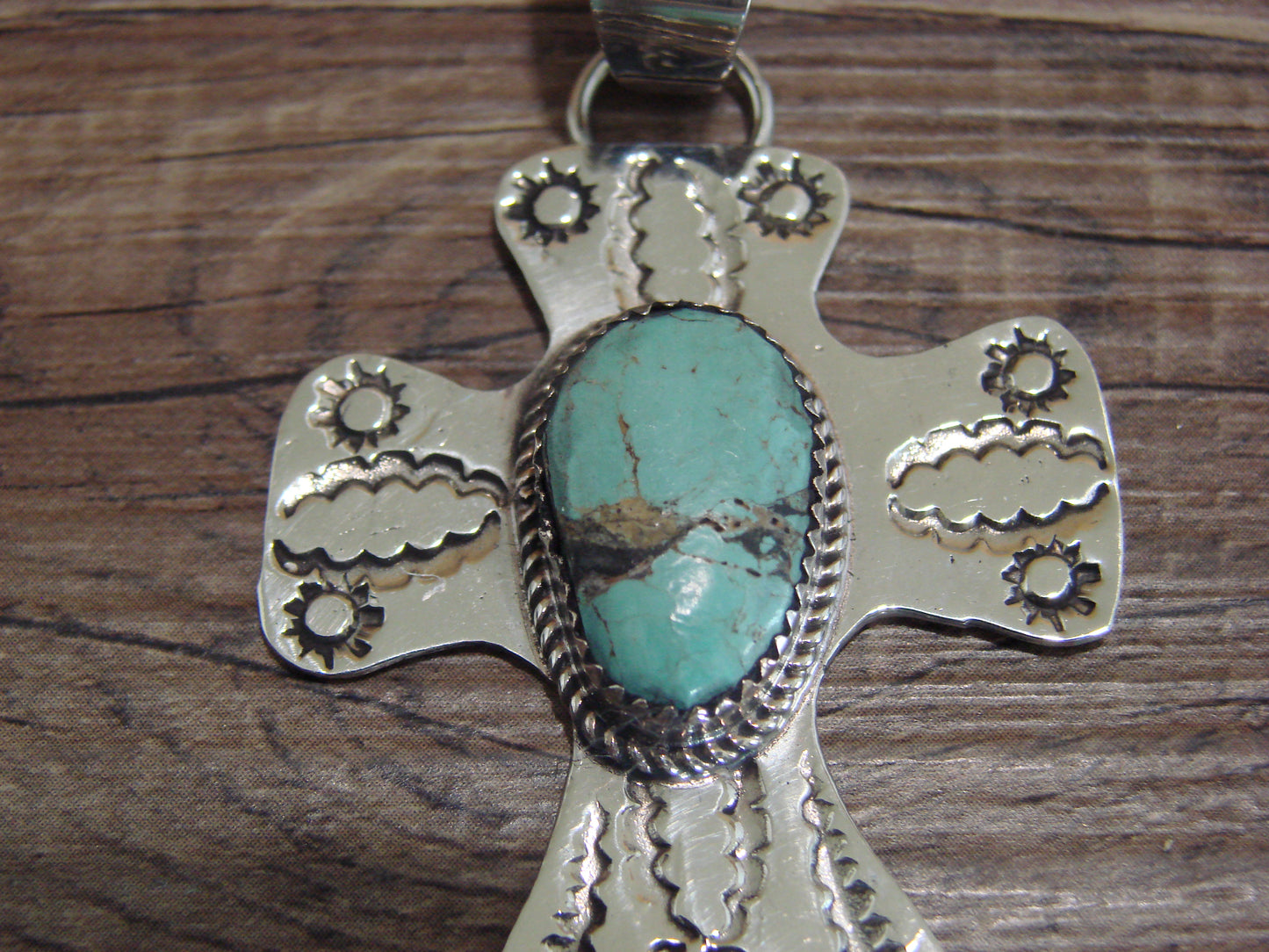 Navajo Nickel Silver & Turquoise Cross Pendant - Cleveland