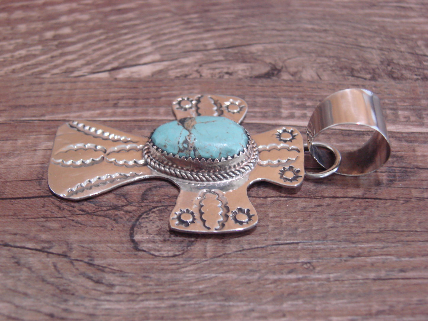 Navajo Nickel Silver & Turquoise Cross Pendant - Cleveland
