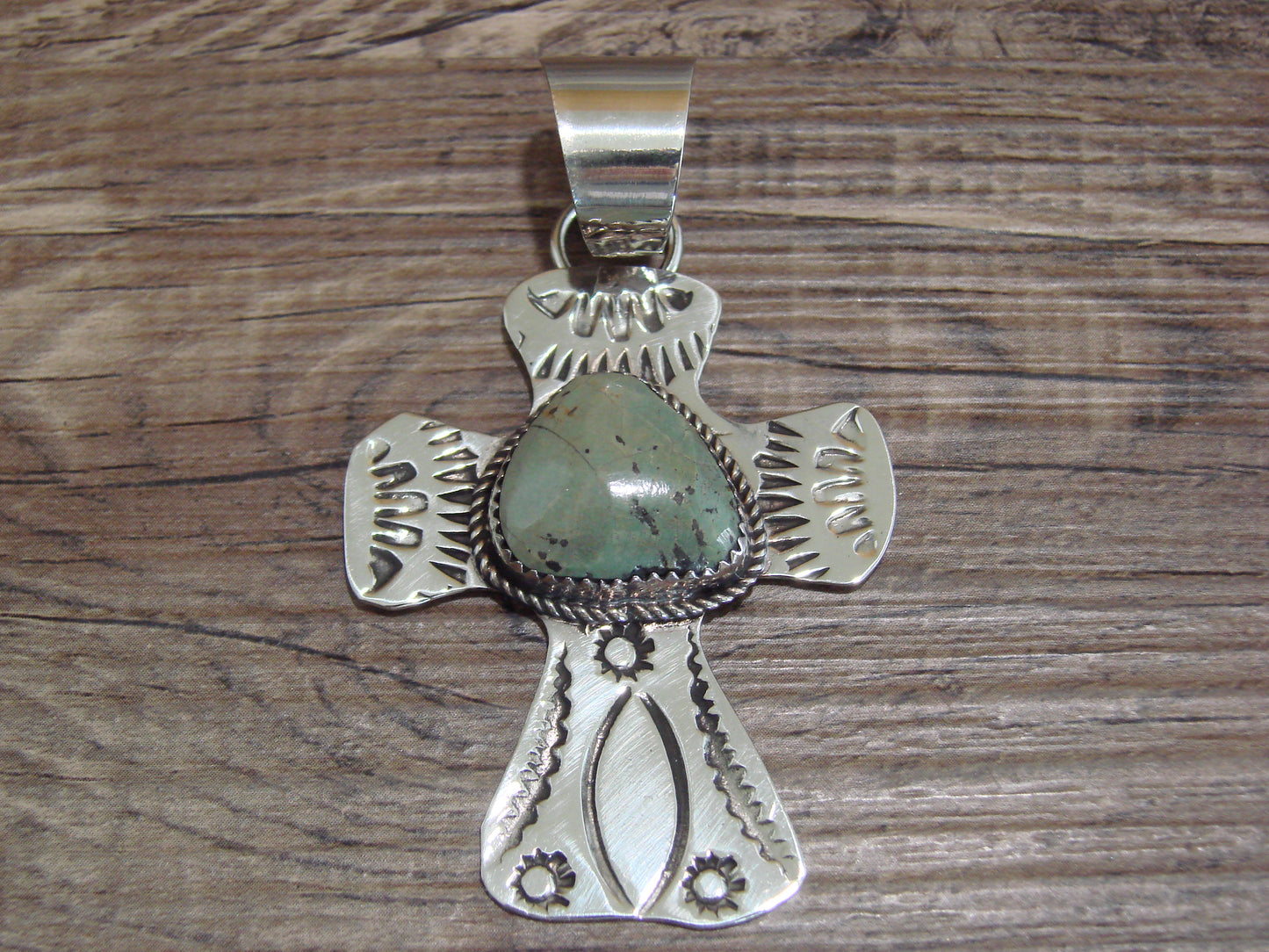 Navajo Nickel Silver & Turquoise Cross Pendant - Cleveland