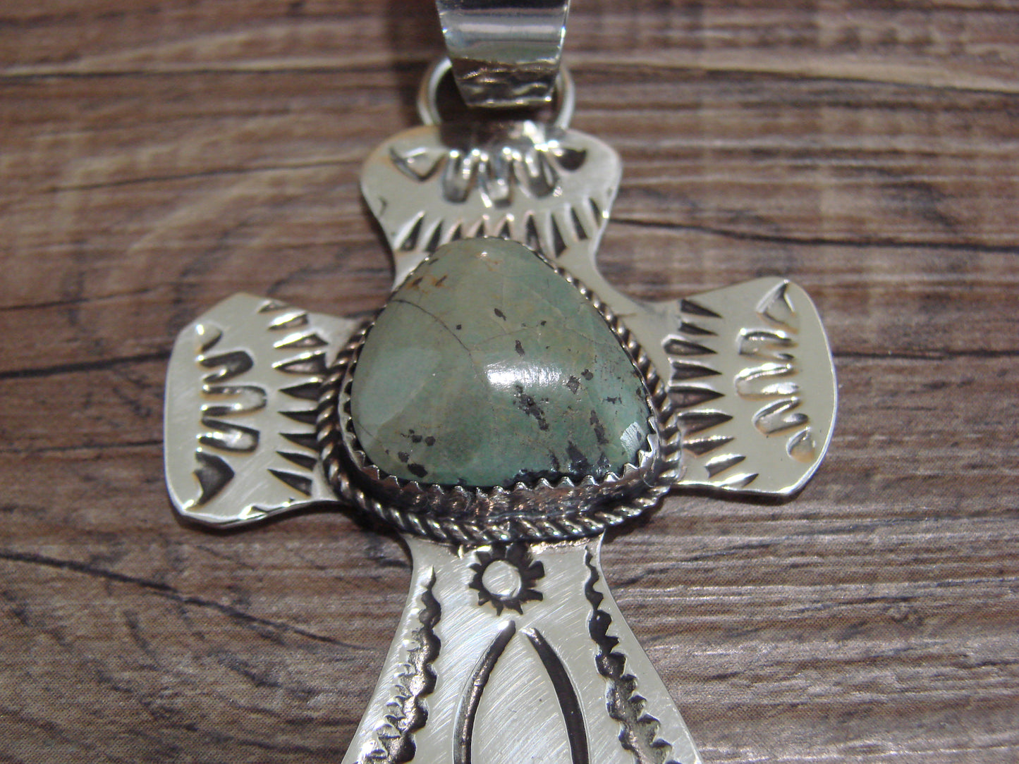 Navajo Nickel Silver & Turquoise Cross Pendant - Cleveland