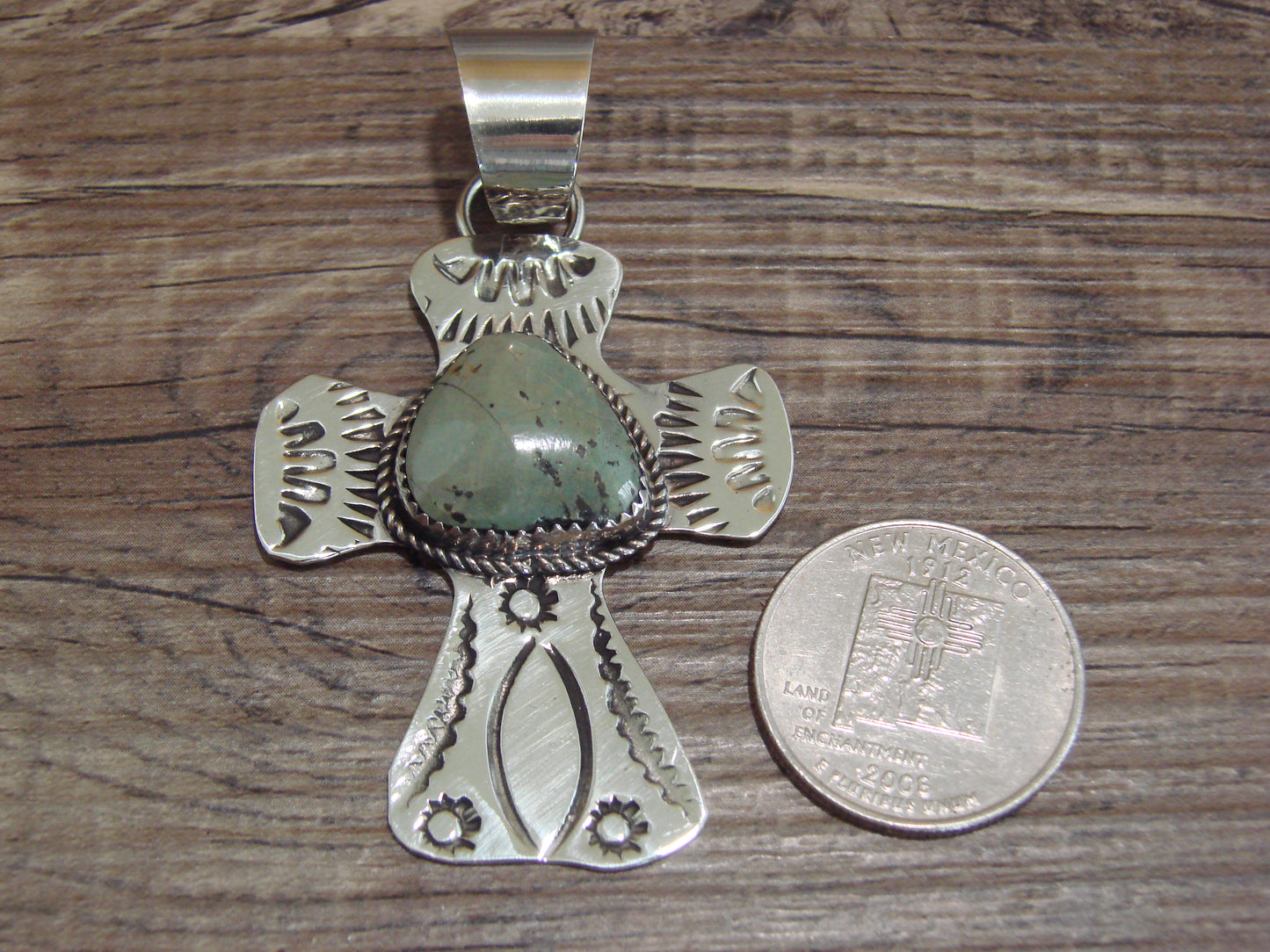 Navajo Nickel Silver & Turquoise Cross Pendant - Cleveland