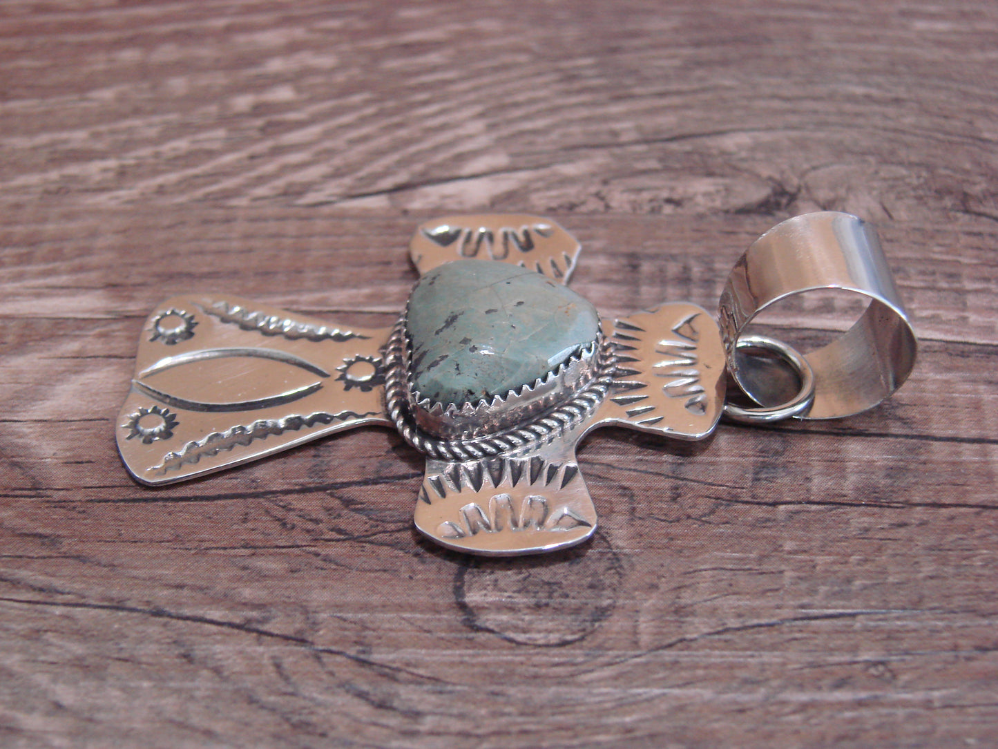 Navajo Nickel Silver & Turquoise Cross Pendant - Cleveland