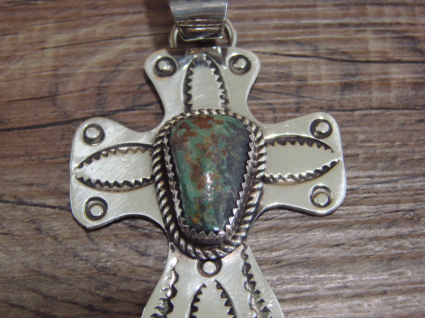 Navajo Nickel Silver & Turquoise Cross Pendant - Cleveland