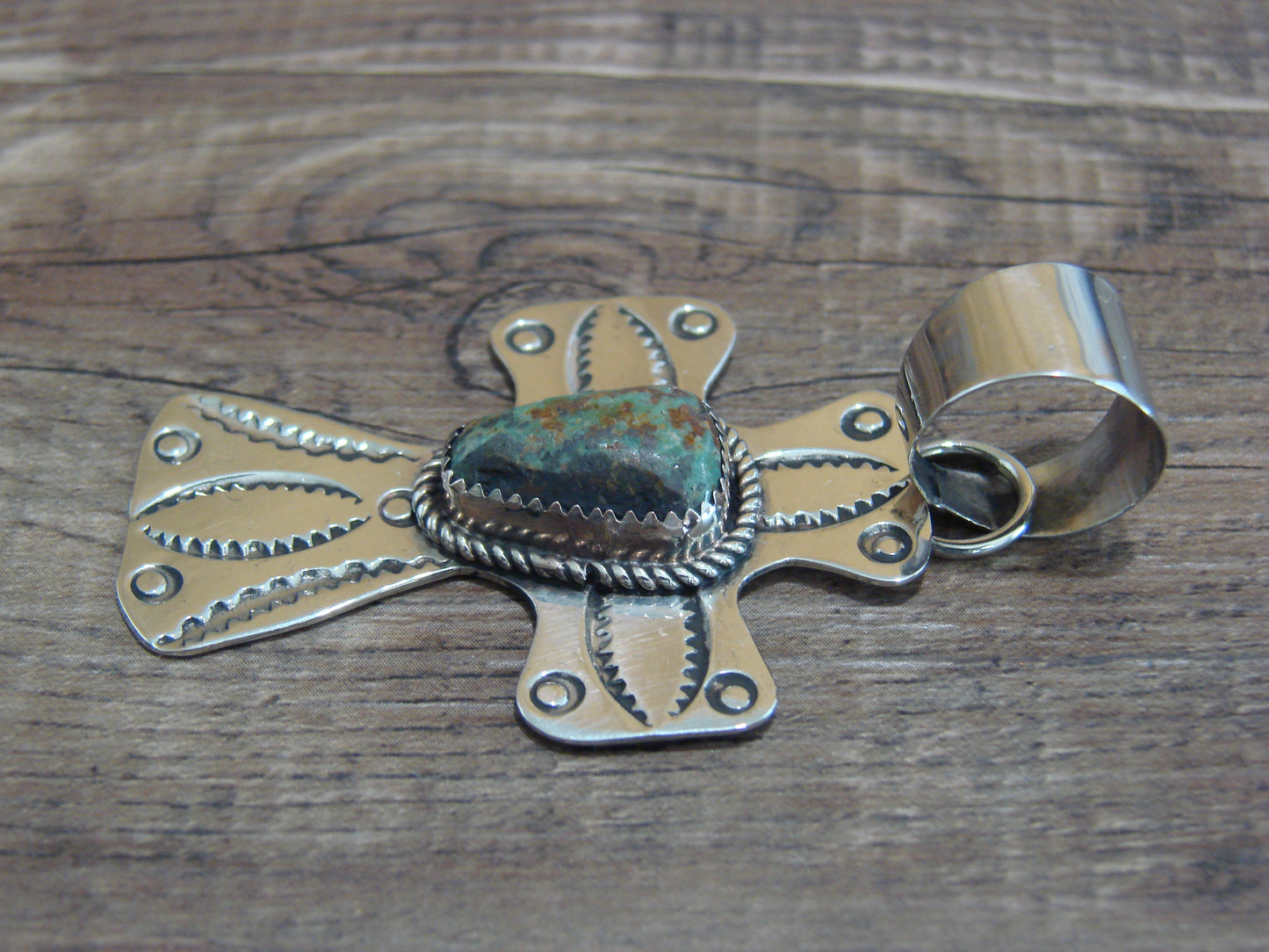 Navajo Nickel Silver & Turquoise Cross Pendant - Cleveland